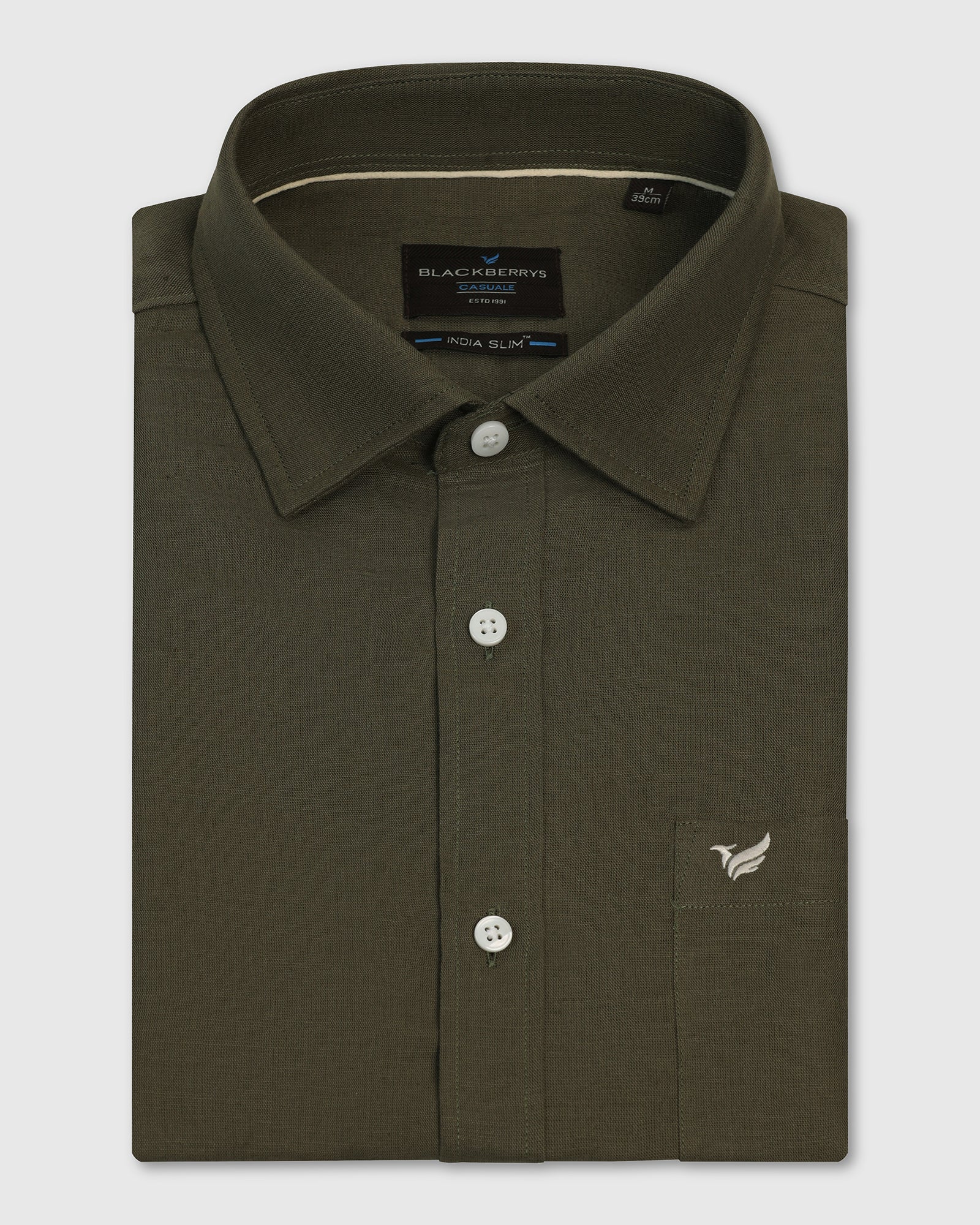 Linen Casual Olive Solid Shirt - Salmon