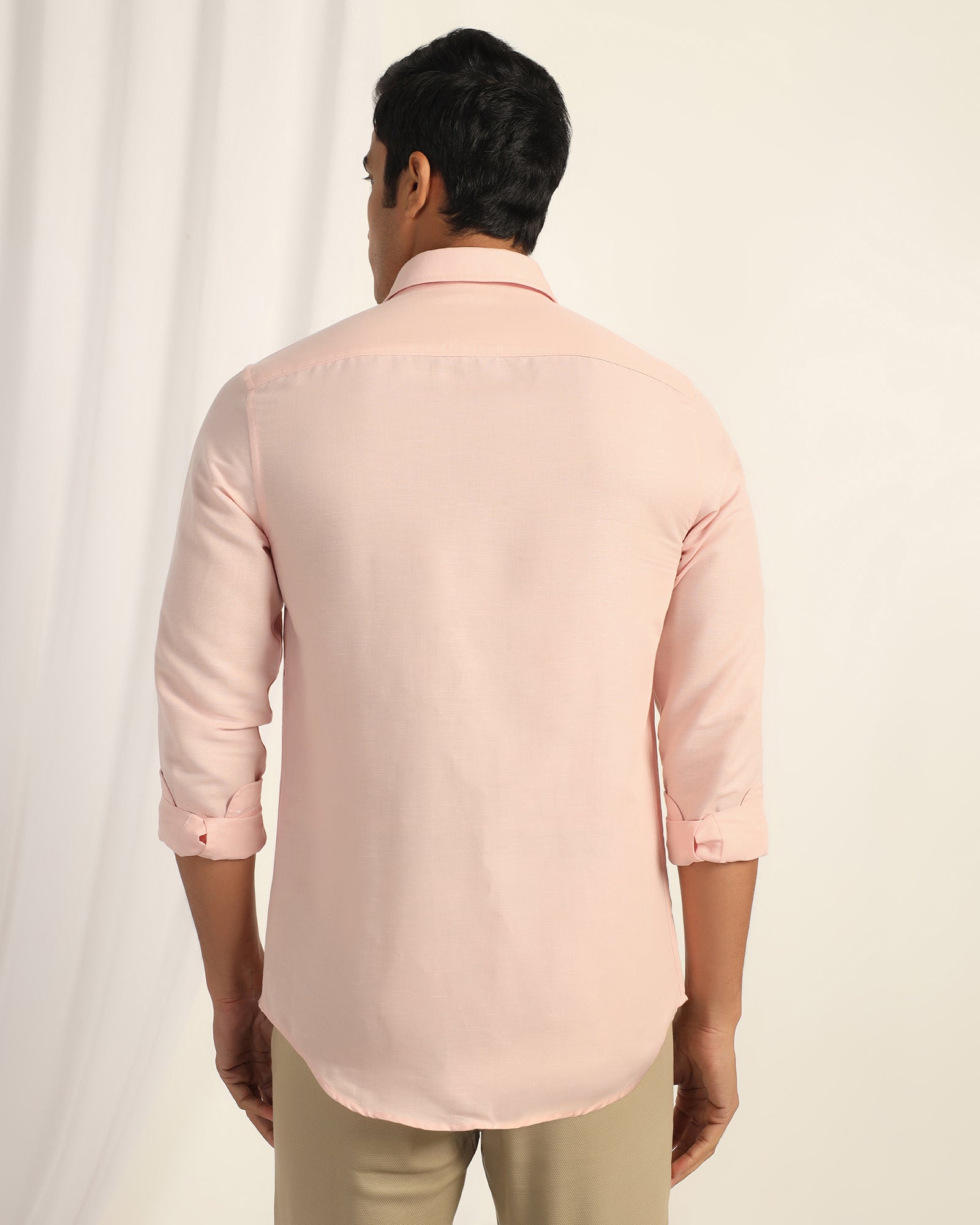 Linen Casual Peach Solid Shirt - Salmon