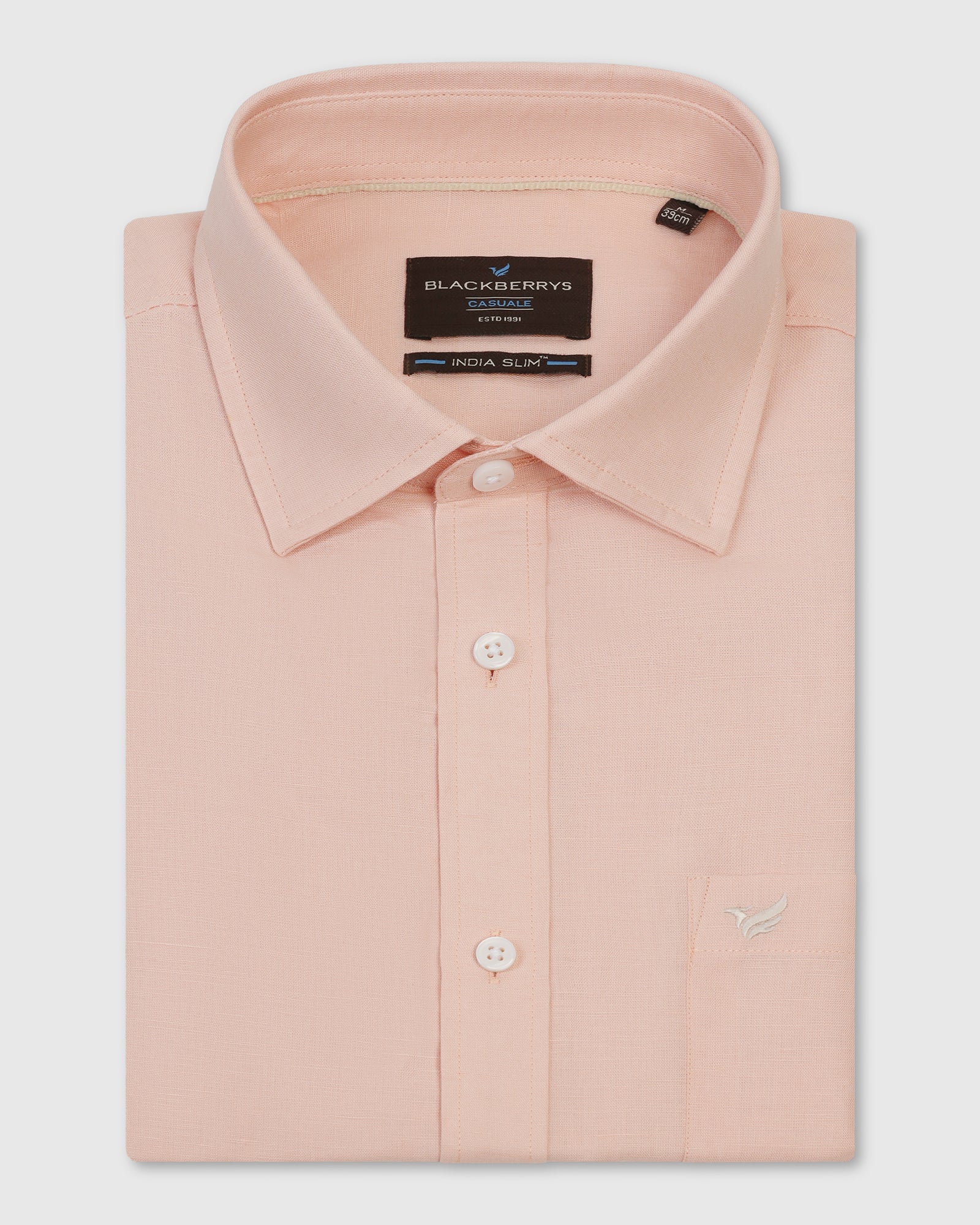 Linen Casual Peach Solid Shirt - Salmon