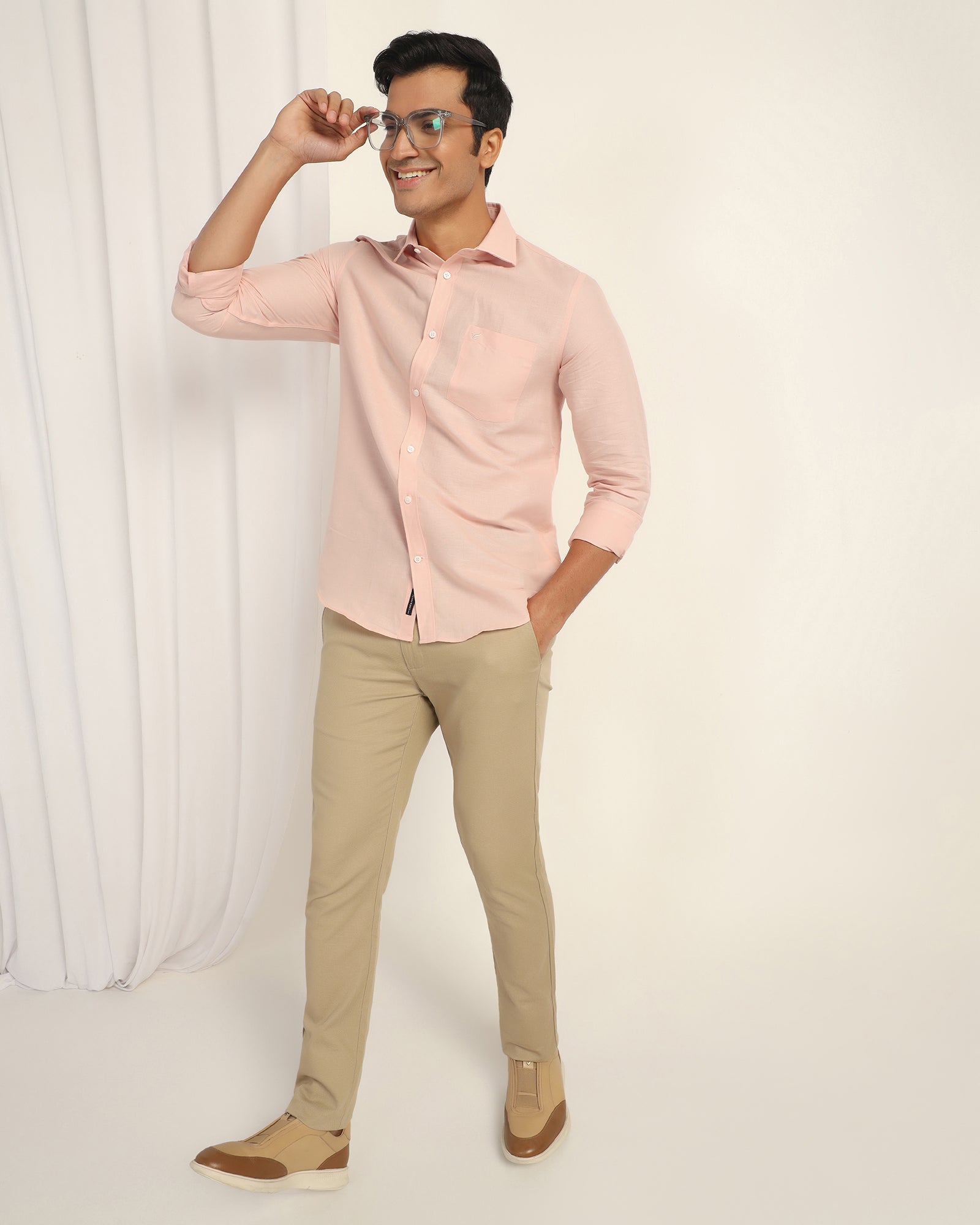 Linen Casual Peach Solid Shirt - Salmon