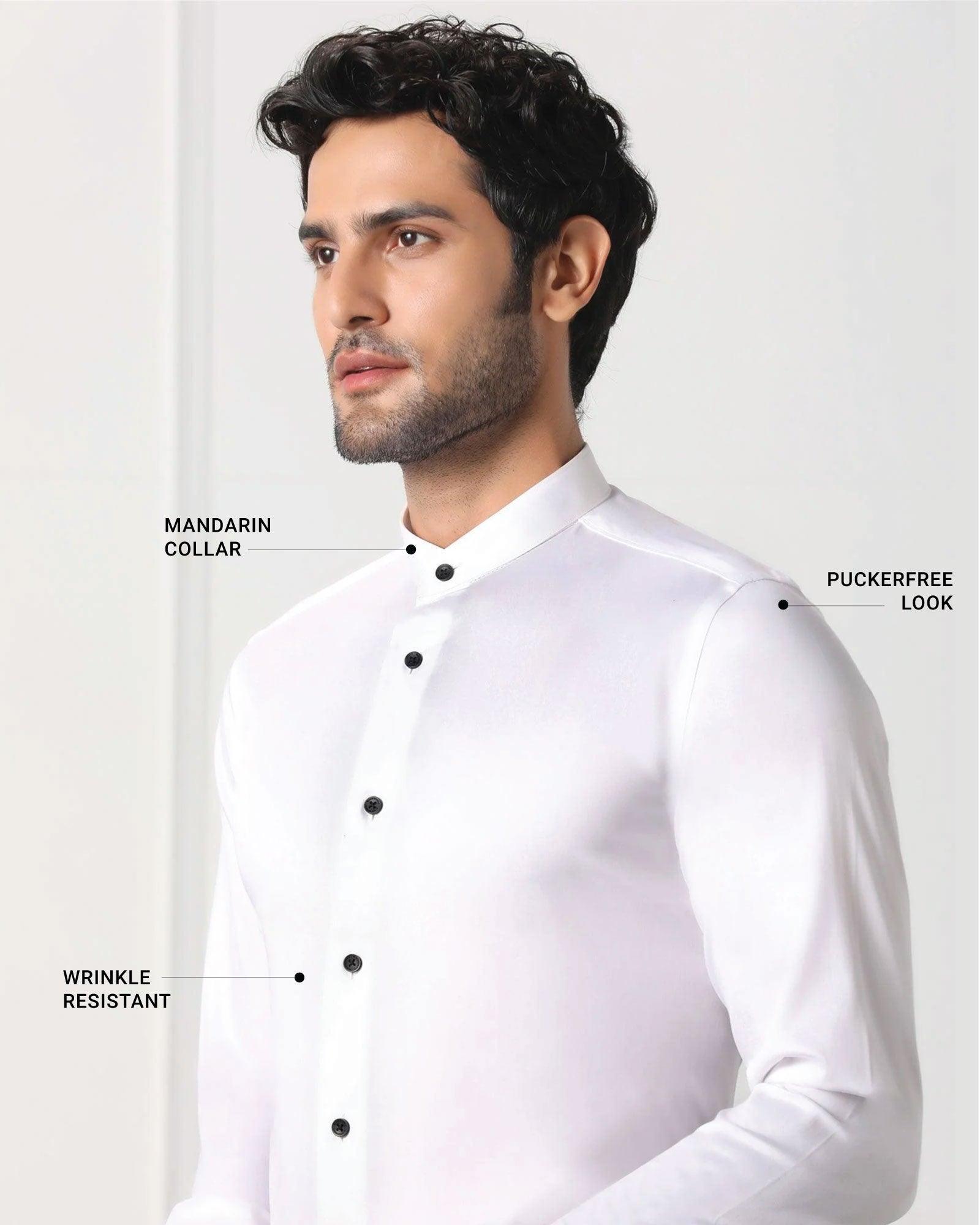 Mandarin Collar Shirt In White (Sailor) - Blackberrys