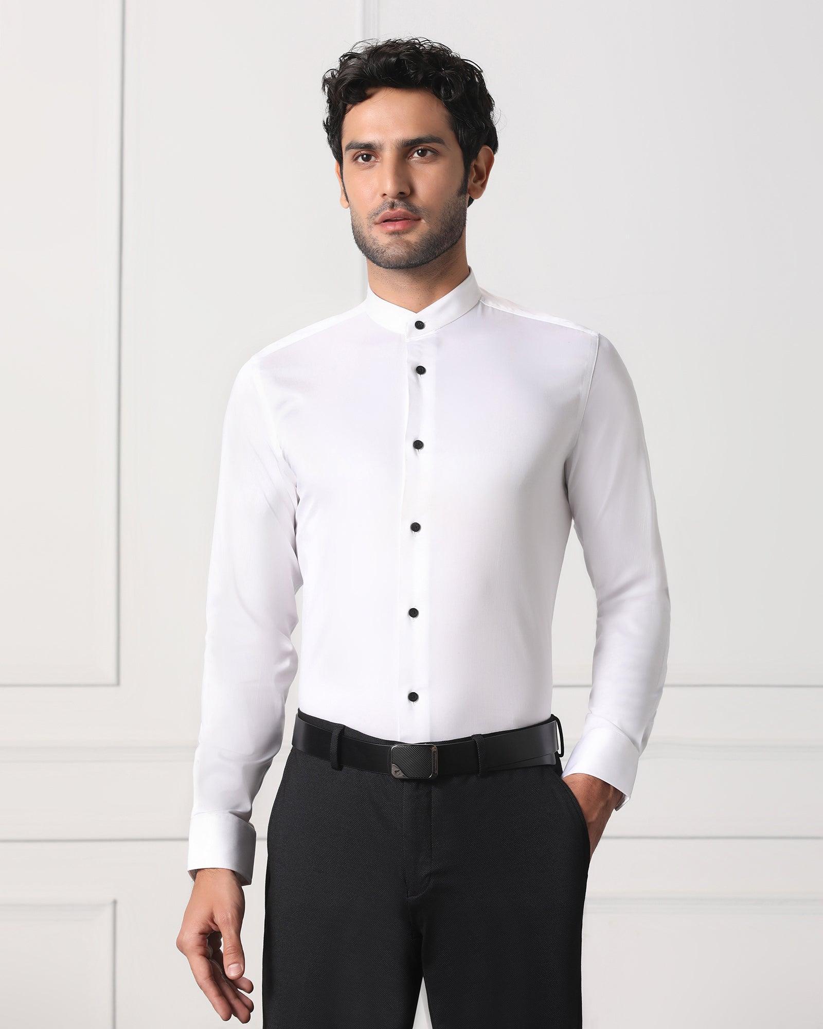 Mandarin Collar Shirt In White (Sailor) - blackberrys-clothing