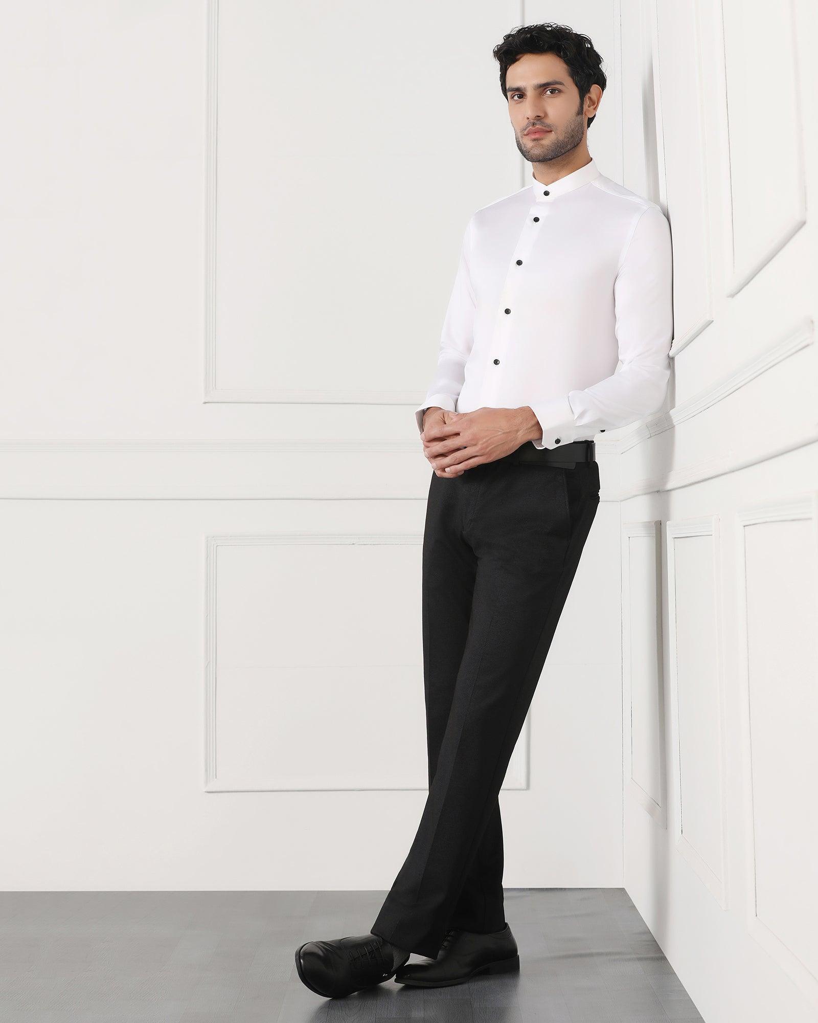 Mandarin Collar Shirt In White (Sailor) - blackberrys-clothing