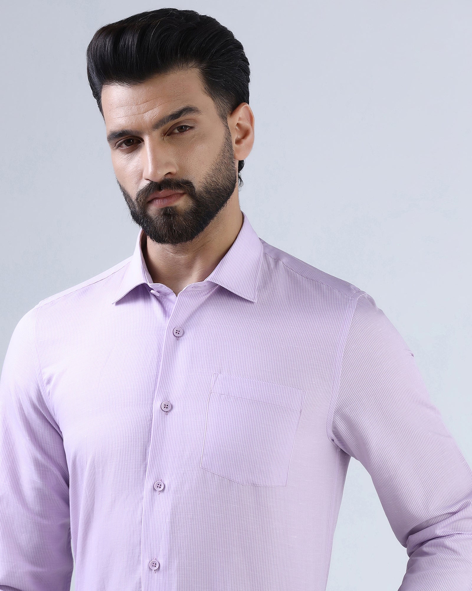 Mauve Linen Stripe Shirt - Kyro