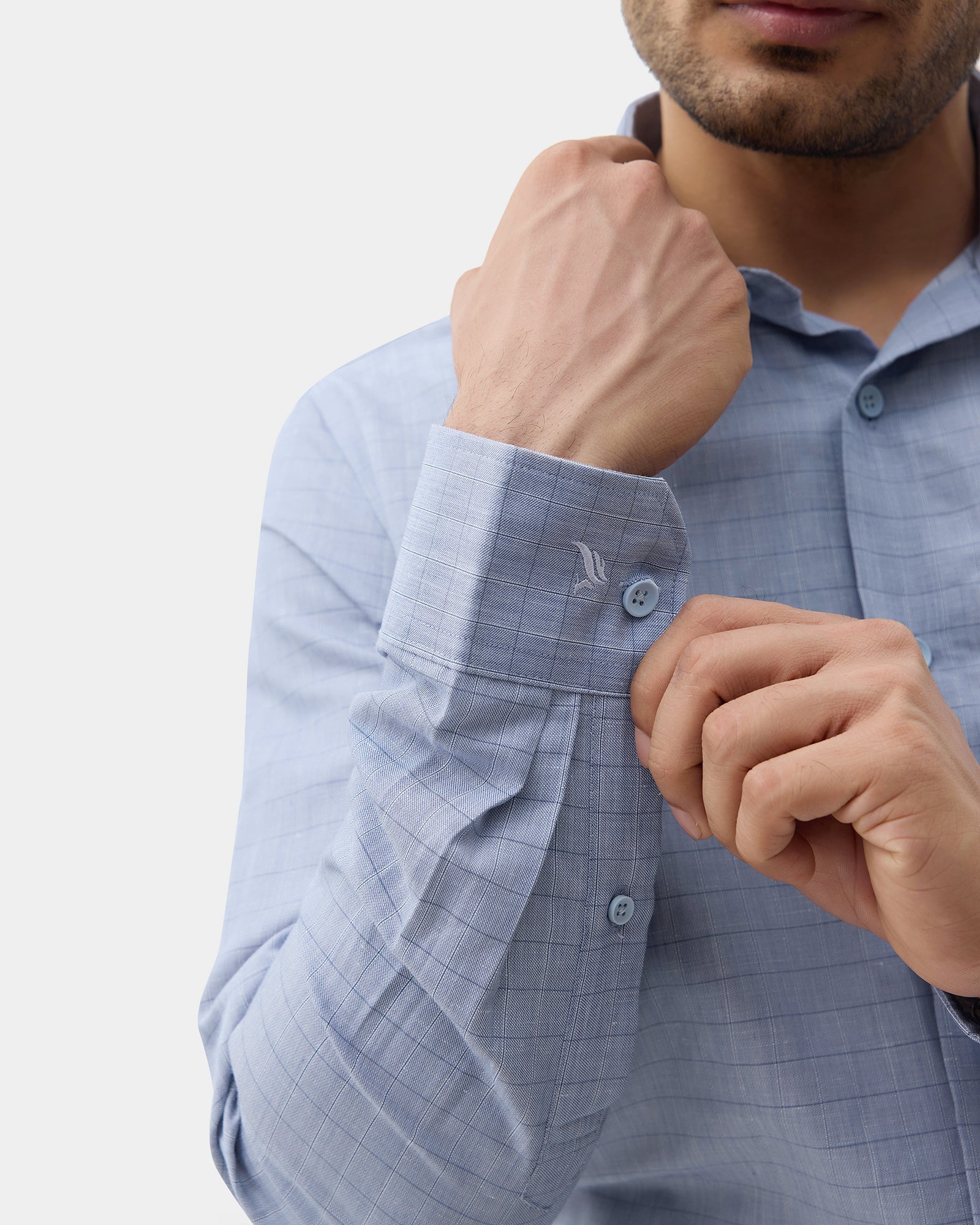 Mid Blue Linen Check Shirt - Kayson