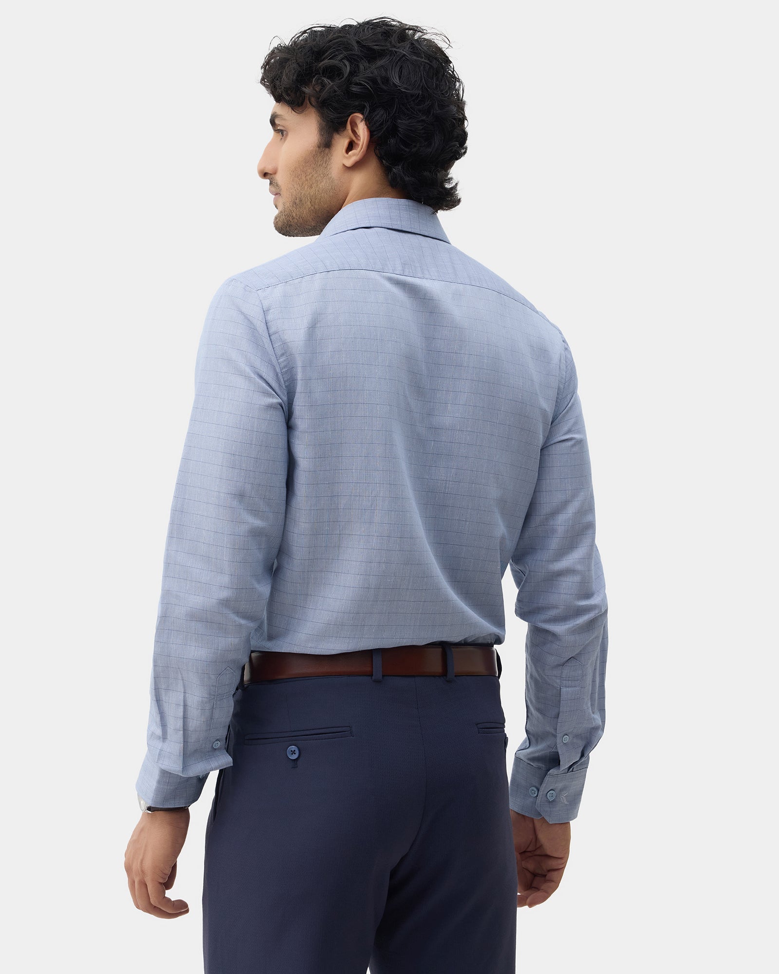 Mid Blue Linen Check Shirt - Kayson