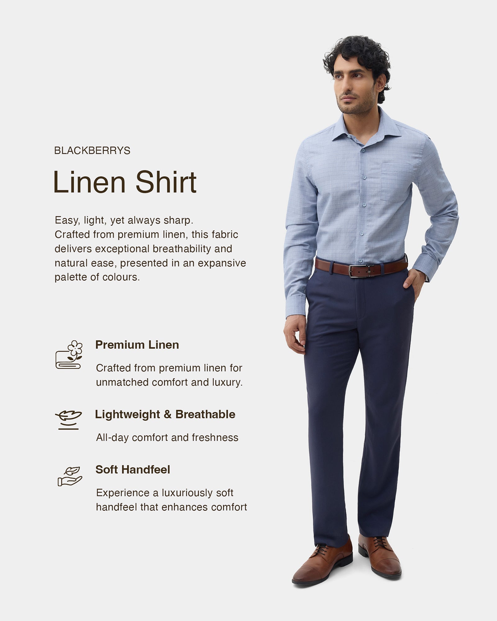 Mid Blue Linen Check Shirt - Kayson