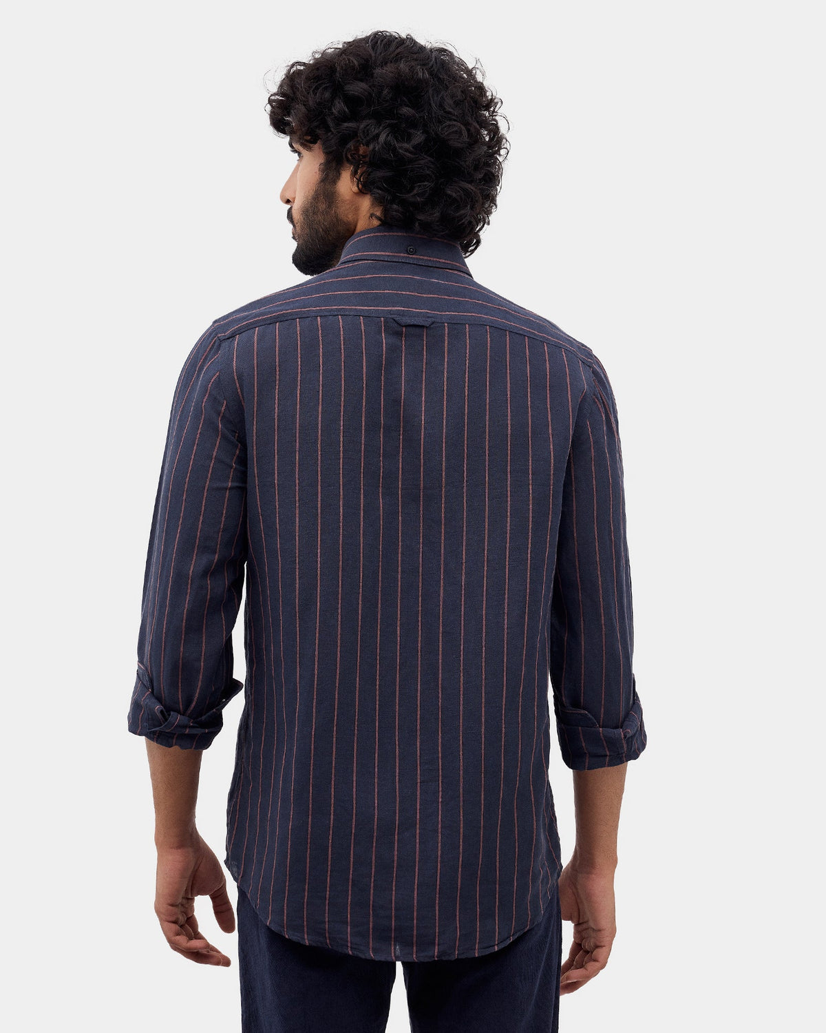 Mid Blue Linen Button Down Stripe Shirt - Proba