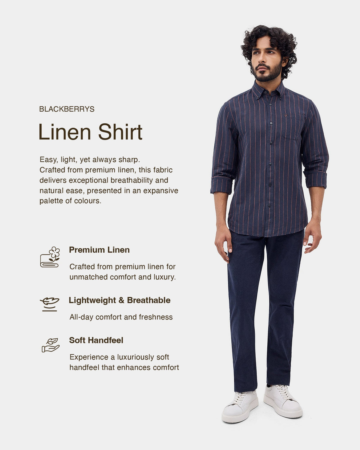 Mid Blue Linen Button Down Stripe Shirt - Proba