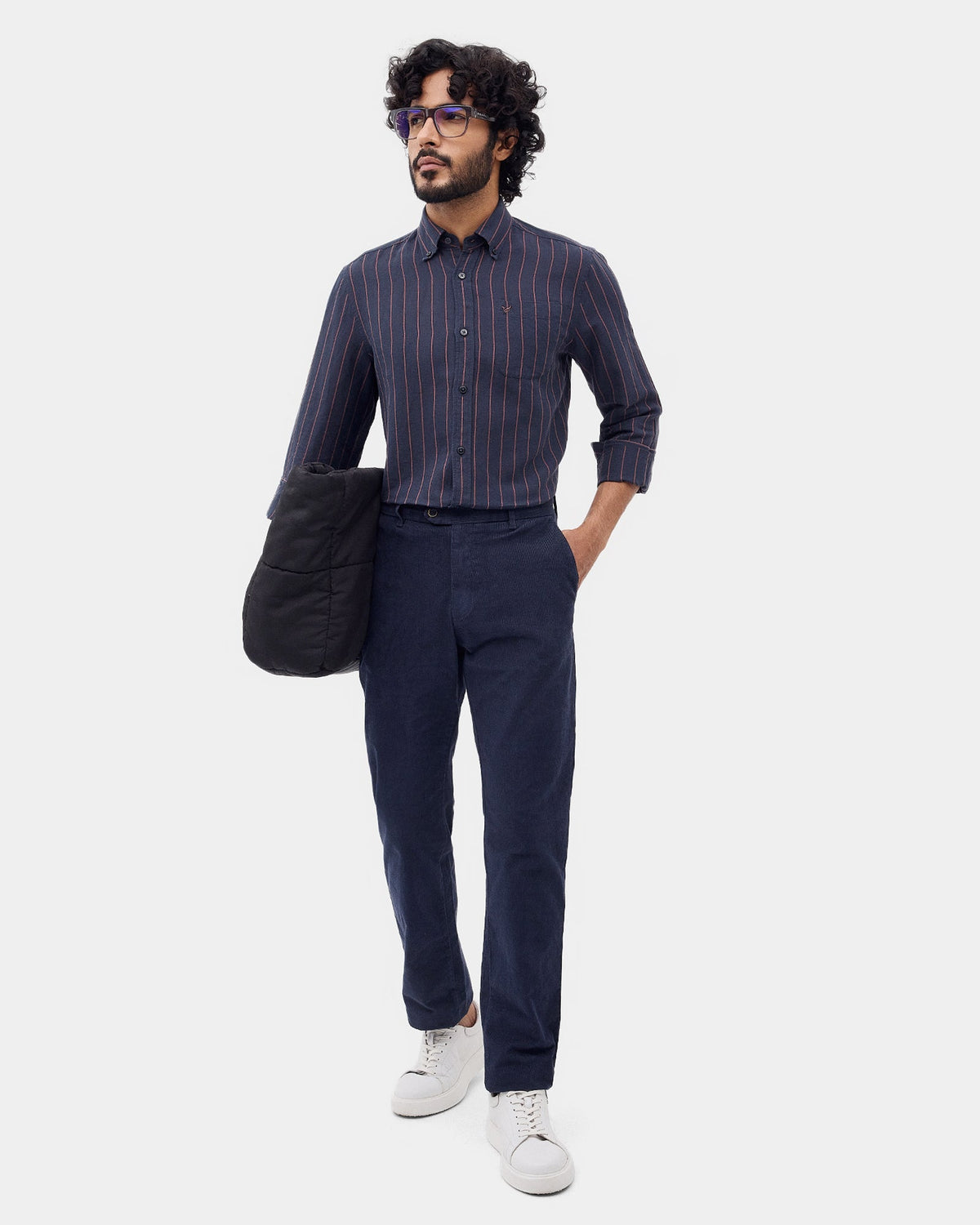 Mid Blue Linen Button Down Stripe Shirt - Proba
