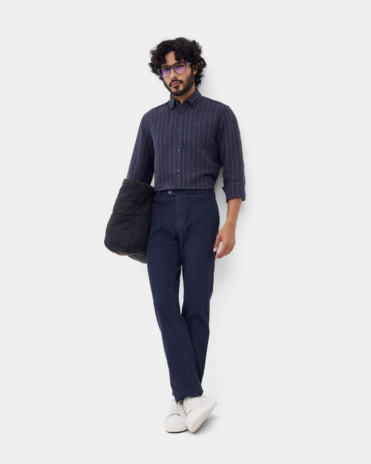 Mid Blue Linen Button Down Stripe Shirt - Proba