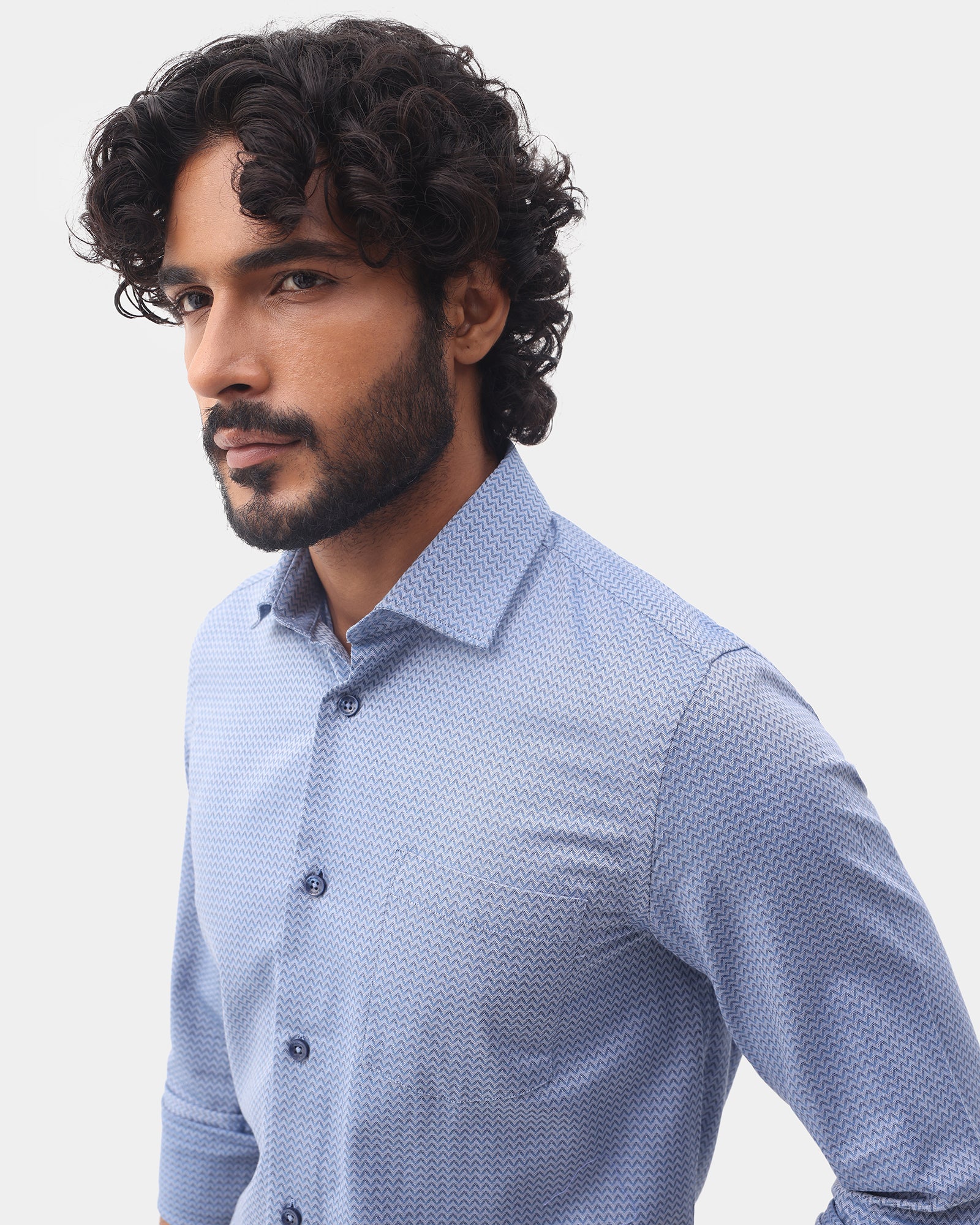 Mid Blue Textured Shirt - Kynsa