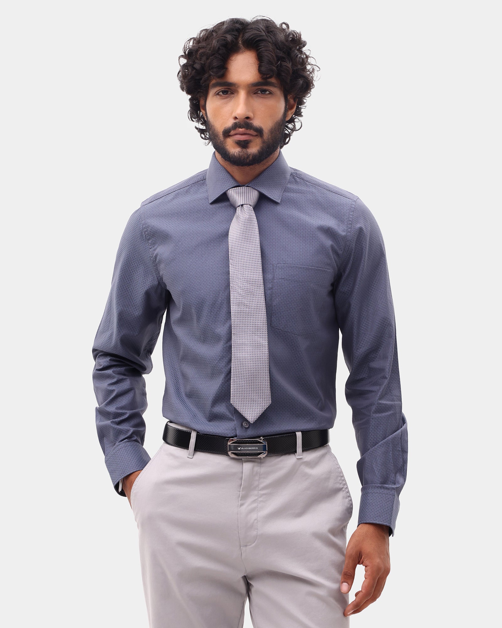 Mid Blue Textured Shirt - Soben