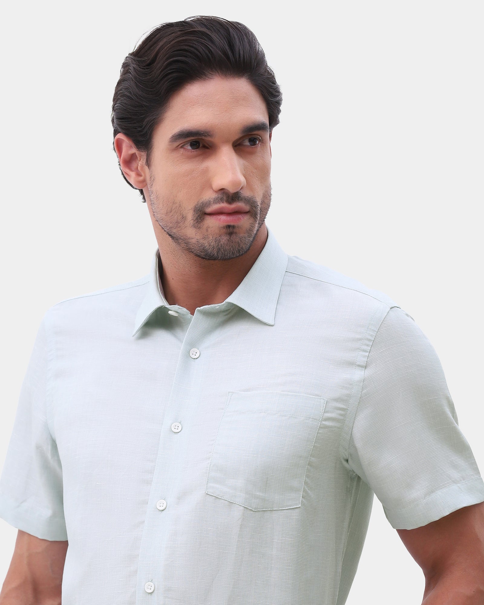 Mint Half Sleeve Linen Textured Shirt - Karter