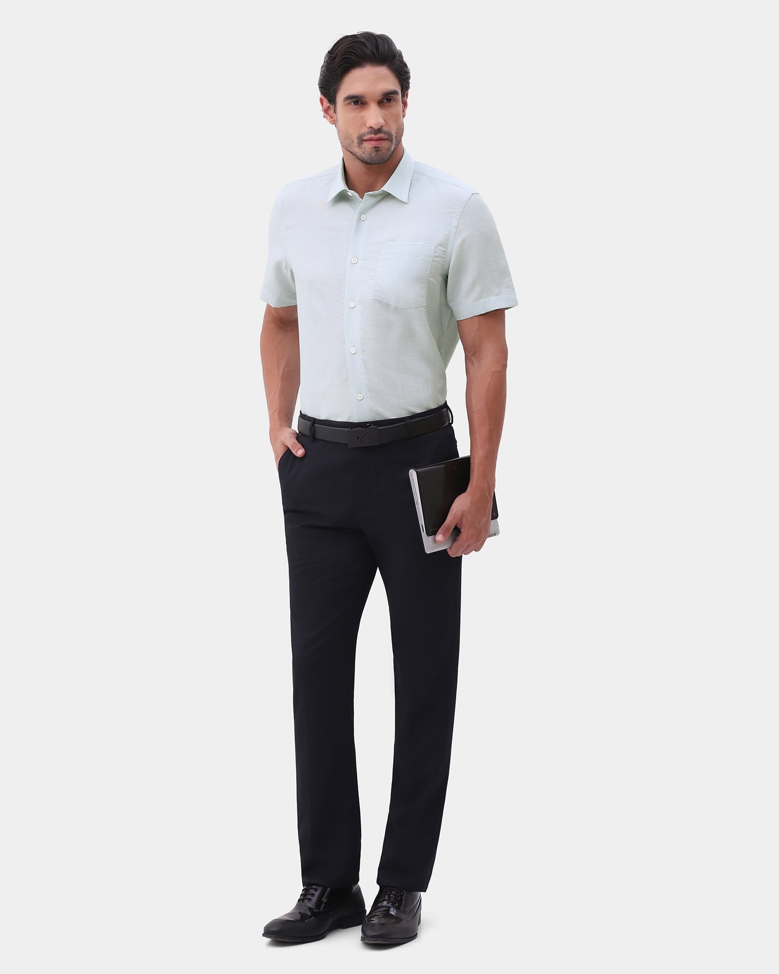Mint Half Sleeve Linen Textured Shirt - Karter