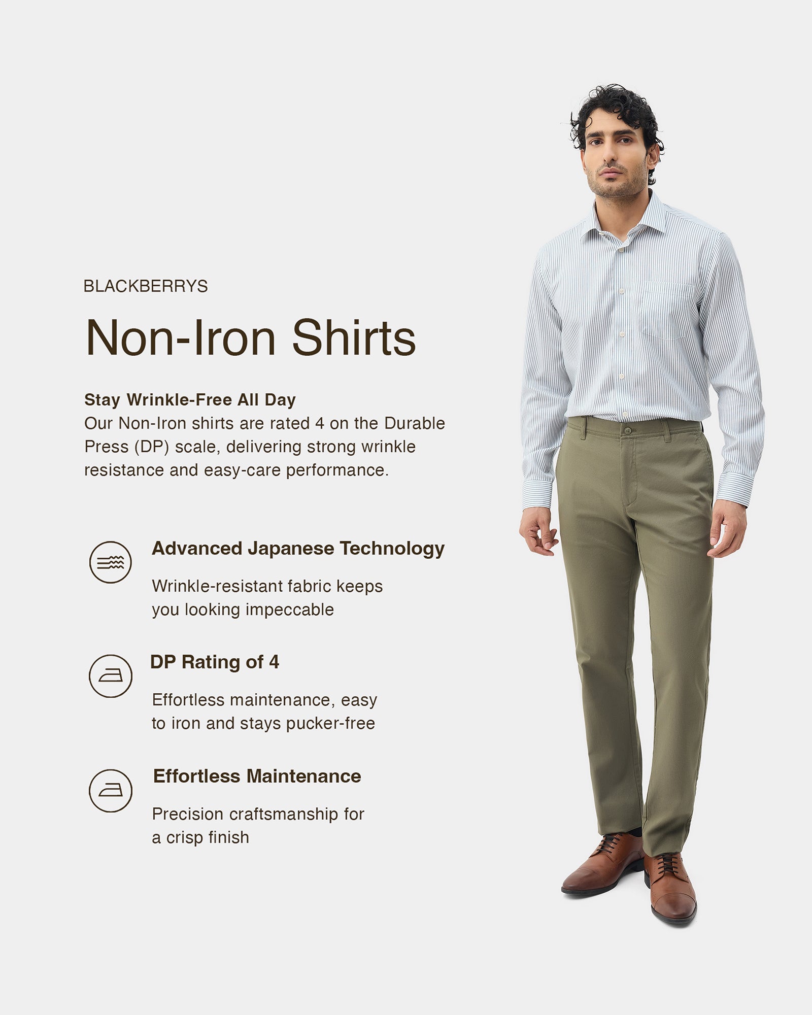 Grey Non Iron Stripe Shirt - Eden