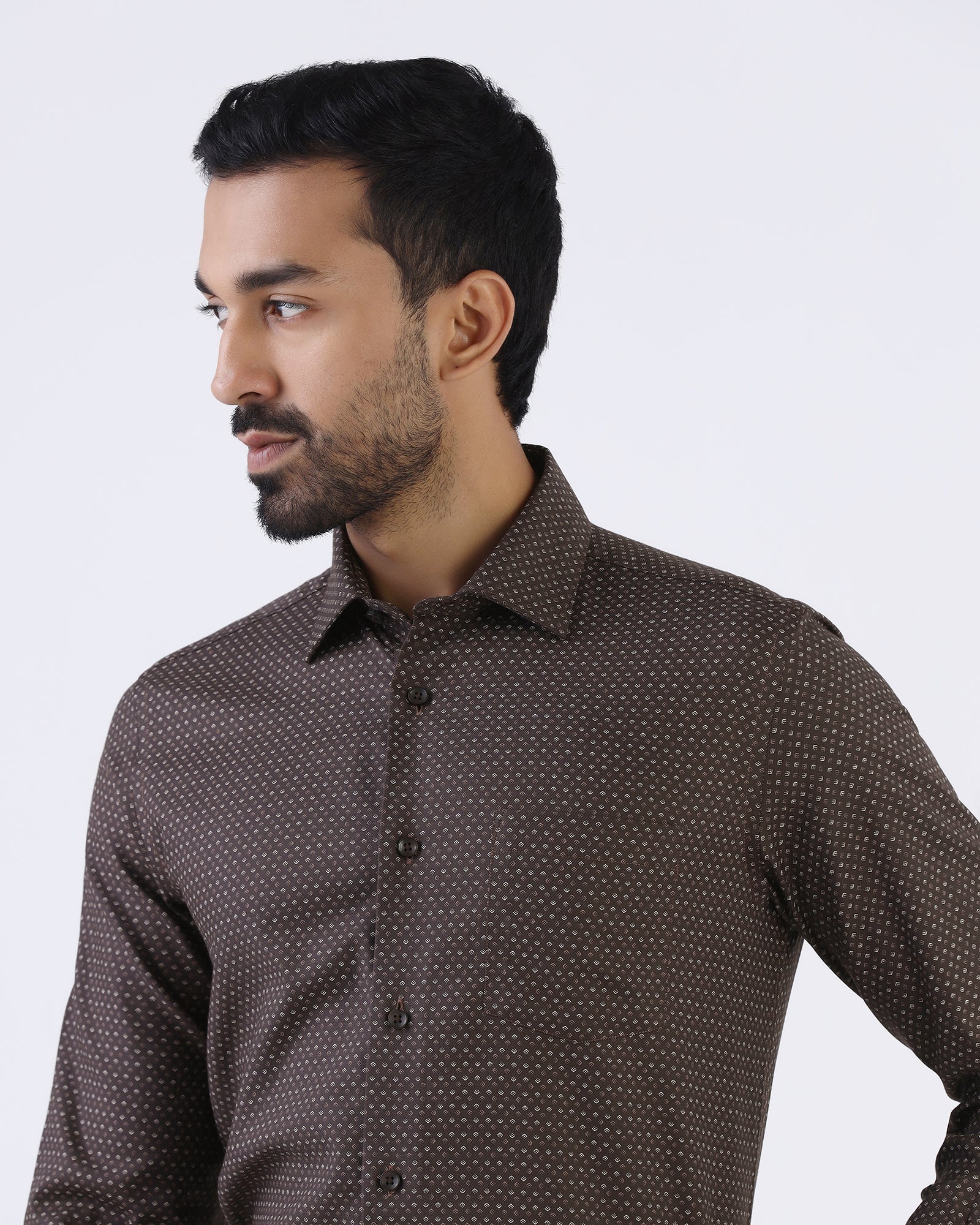 Brown Staples Print Formal Shirts - Eagle