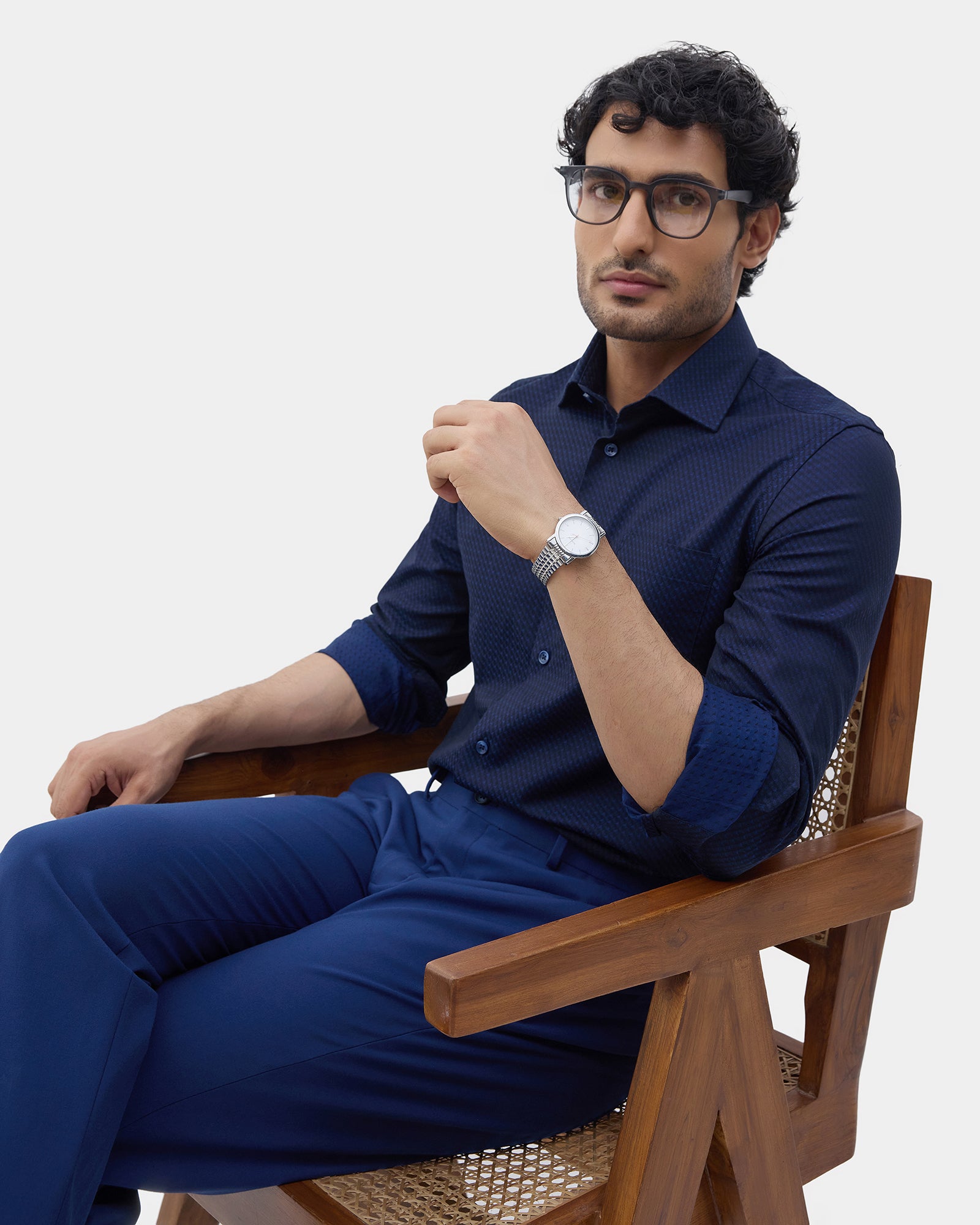 Navy Jacquard Shirt - Purist