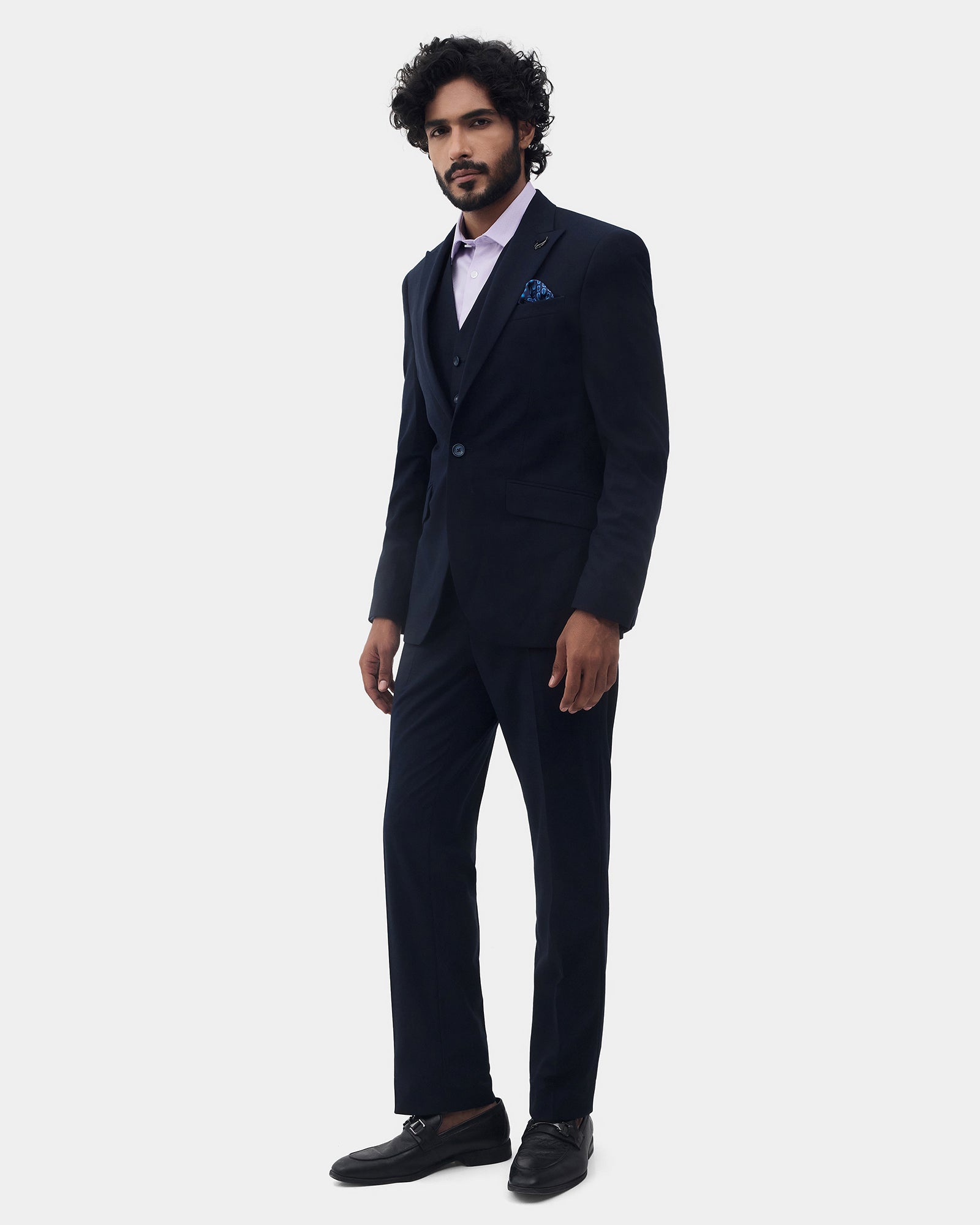 Navy Three Piece Check Suit - Rebel