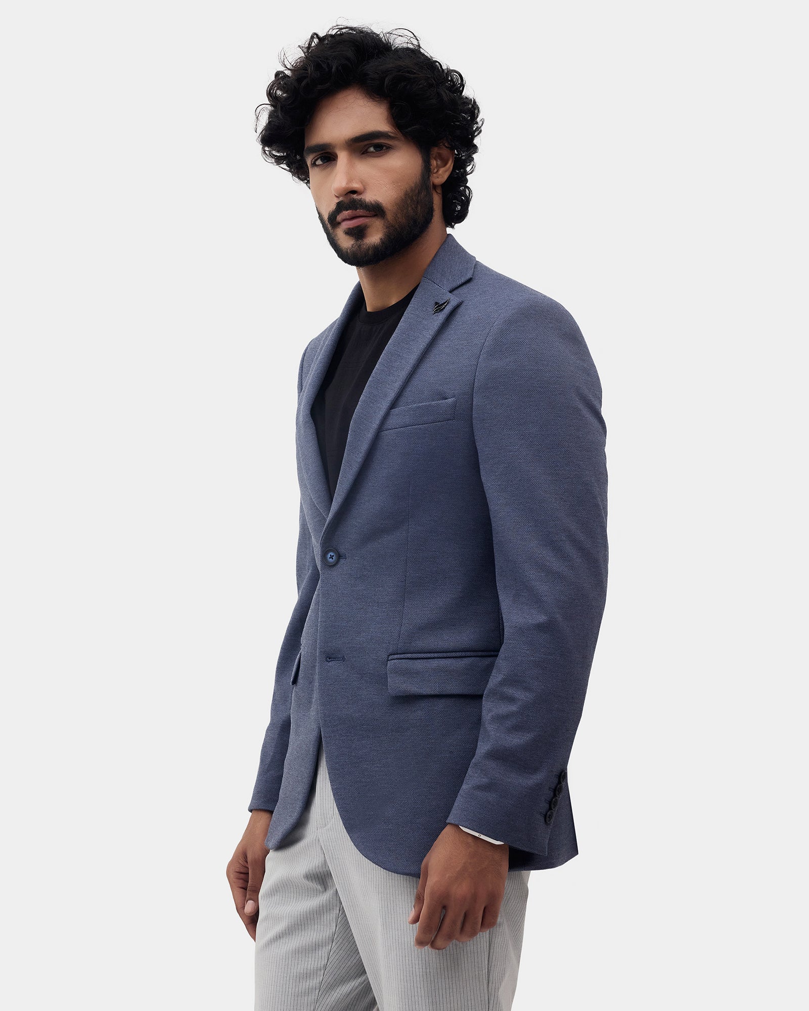 Navy Textured Blazer - Celebo