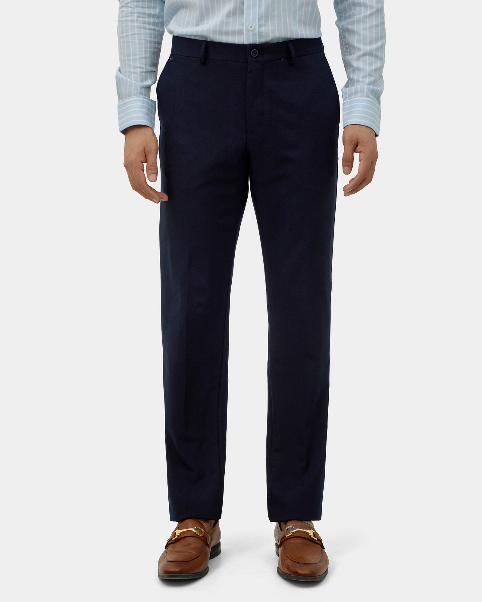 Navy Solid Trouser - Claret
