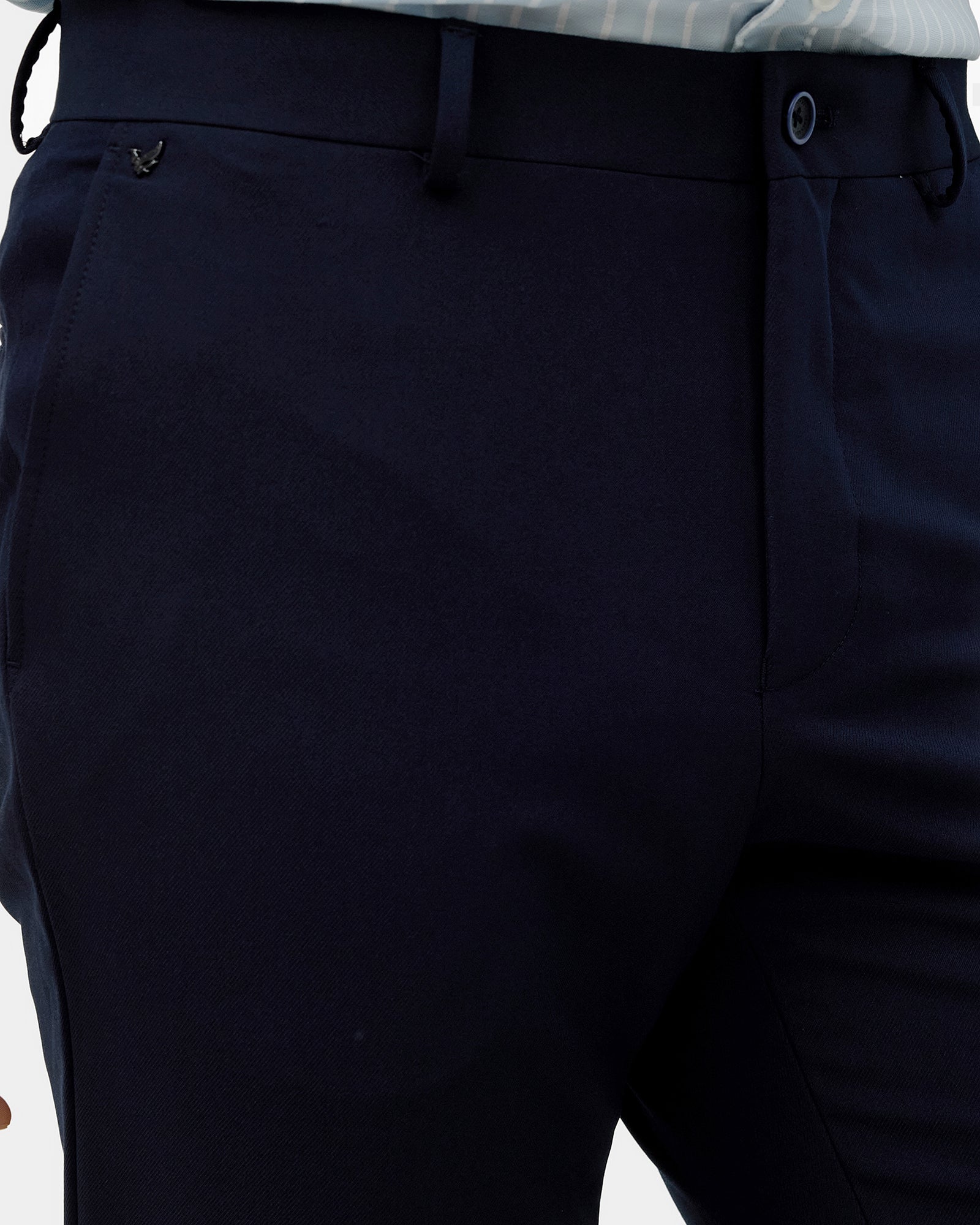 Navy Solid Trouser - Claret