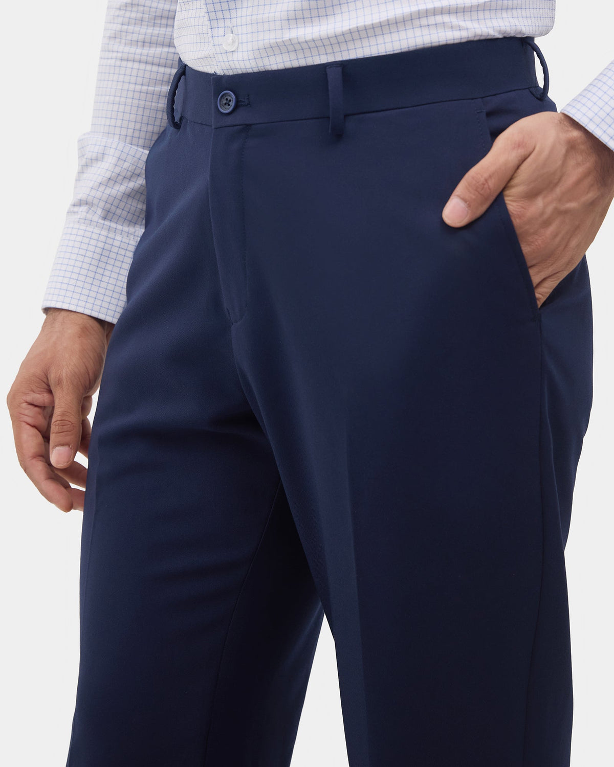 Navy Solid Trouser - Claret