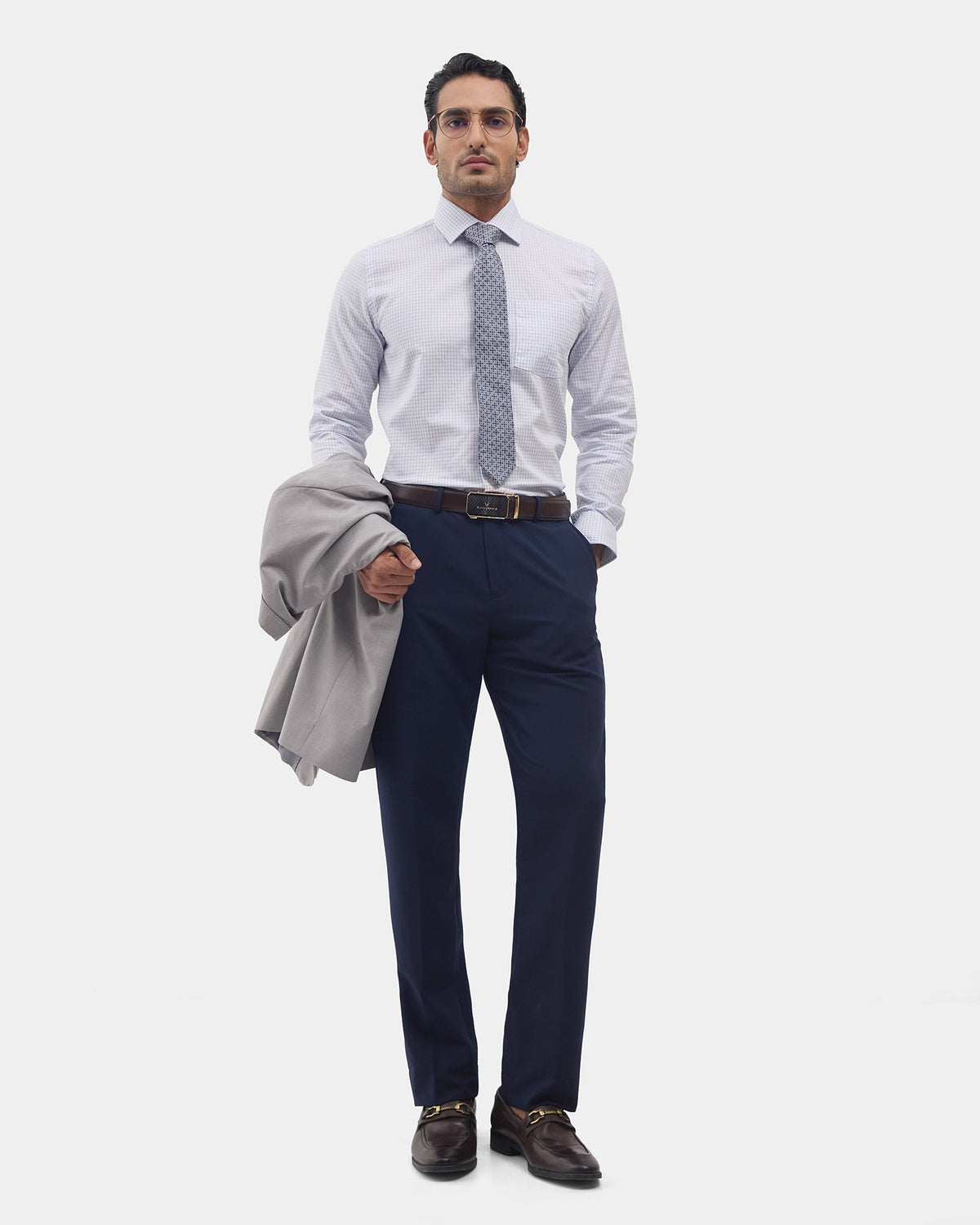 Navy Solid Trouser - Claret