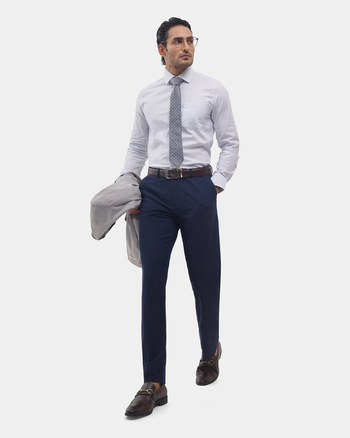 Navy Solid Trouser - Claret