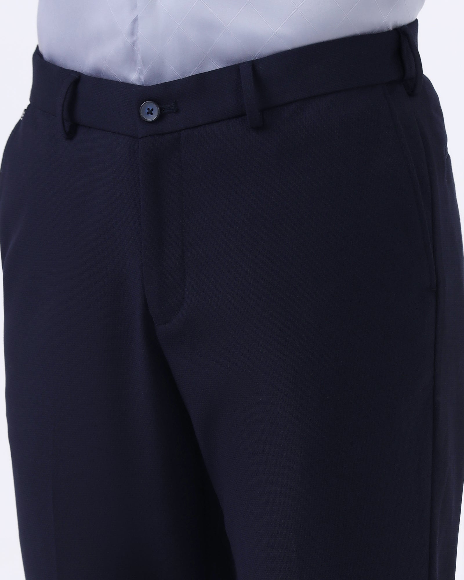 Navy Techno Waist Textured Trouser - Billy