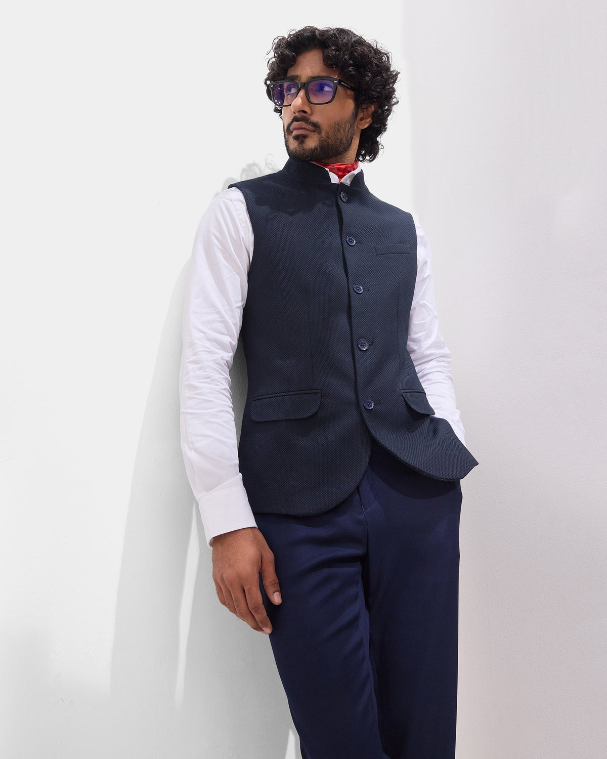 Navy Textured Waistcoat - Expert
