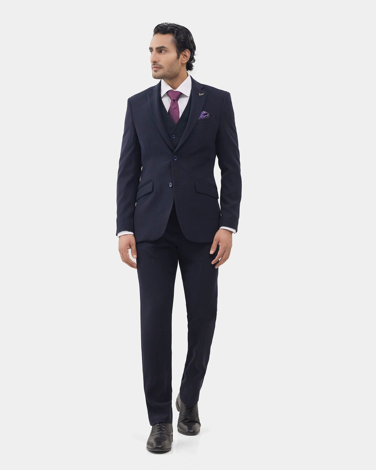 Navy Three Piece Solid Suit - Wylder