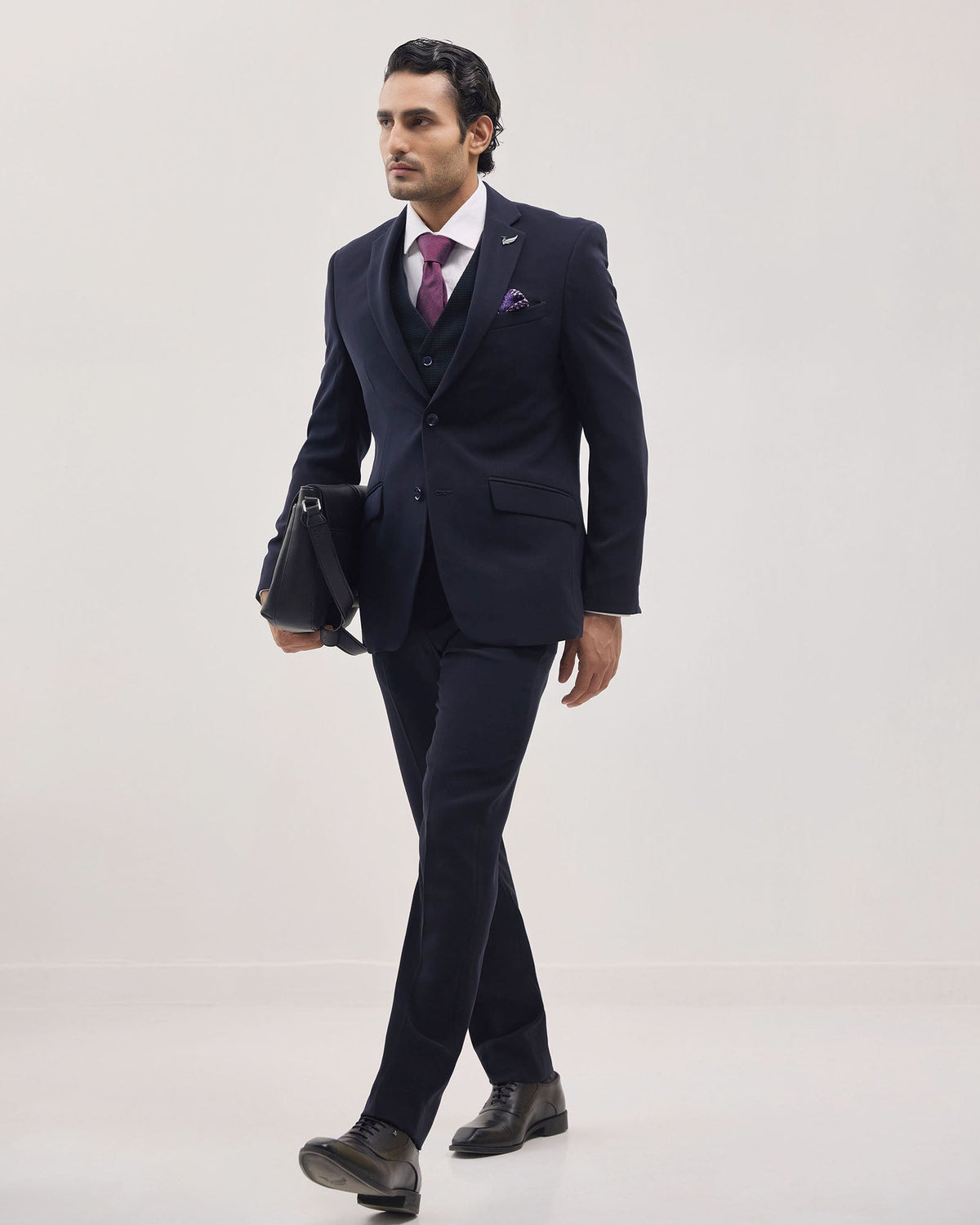 Navy Three Piece Solid Suit - Wylder
