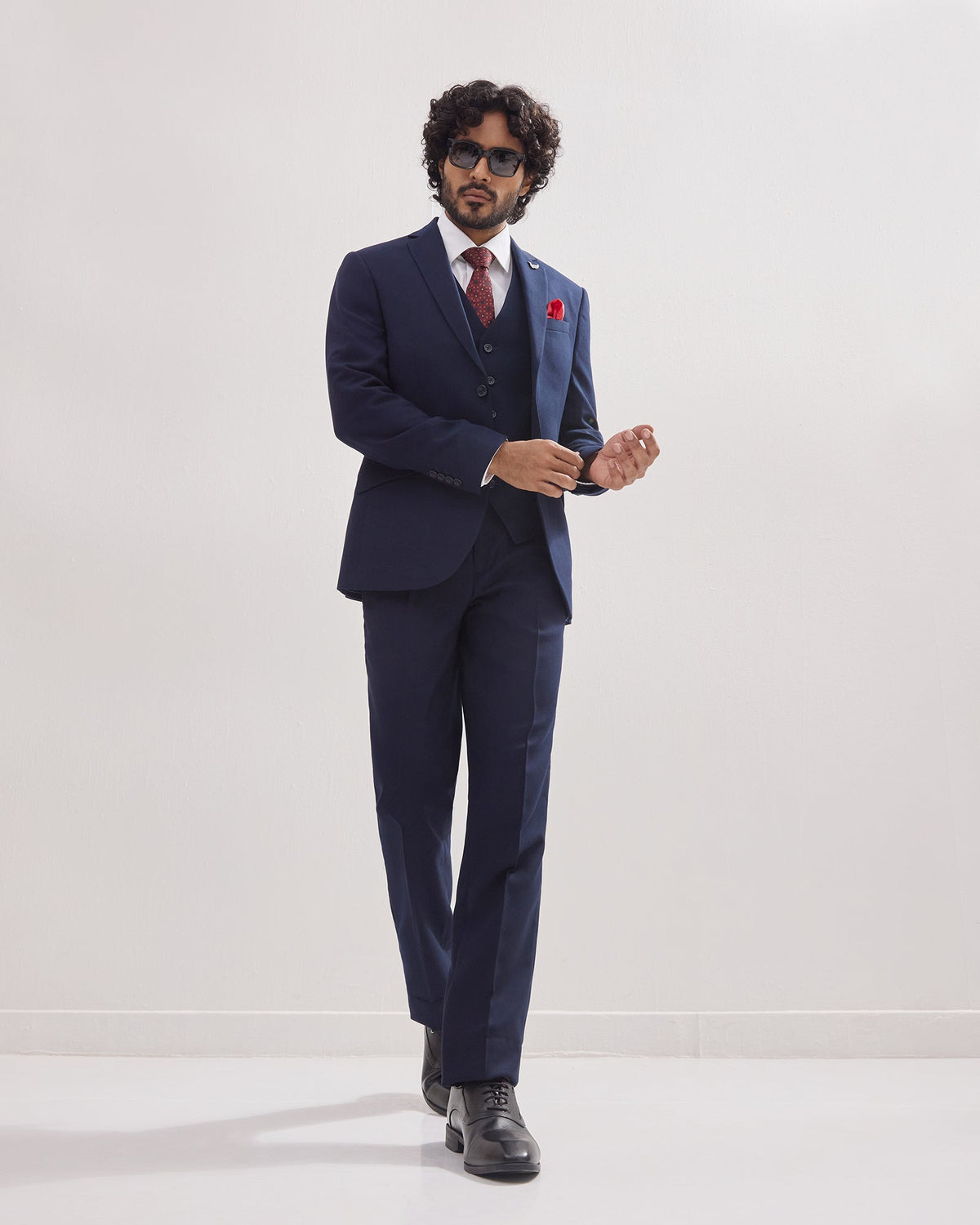 Navy Three Piece Textured Suit - Horace