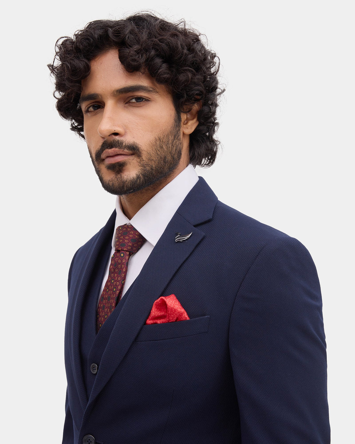 Navy Three Piece Textured Suit - Horace