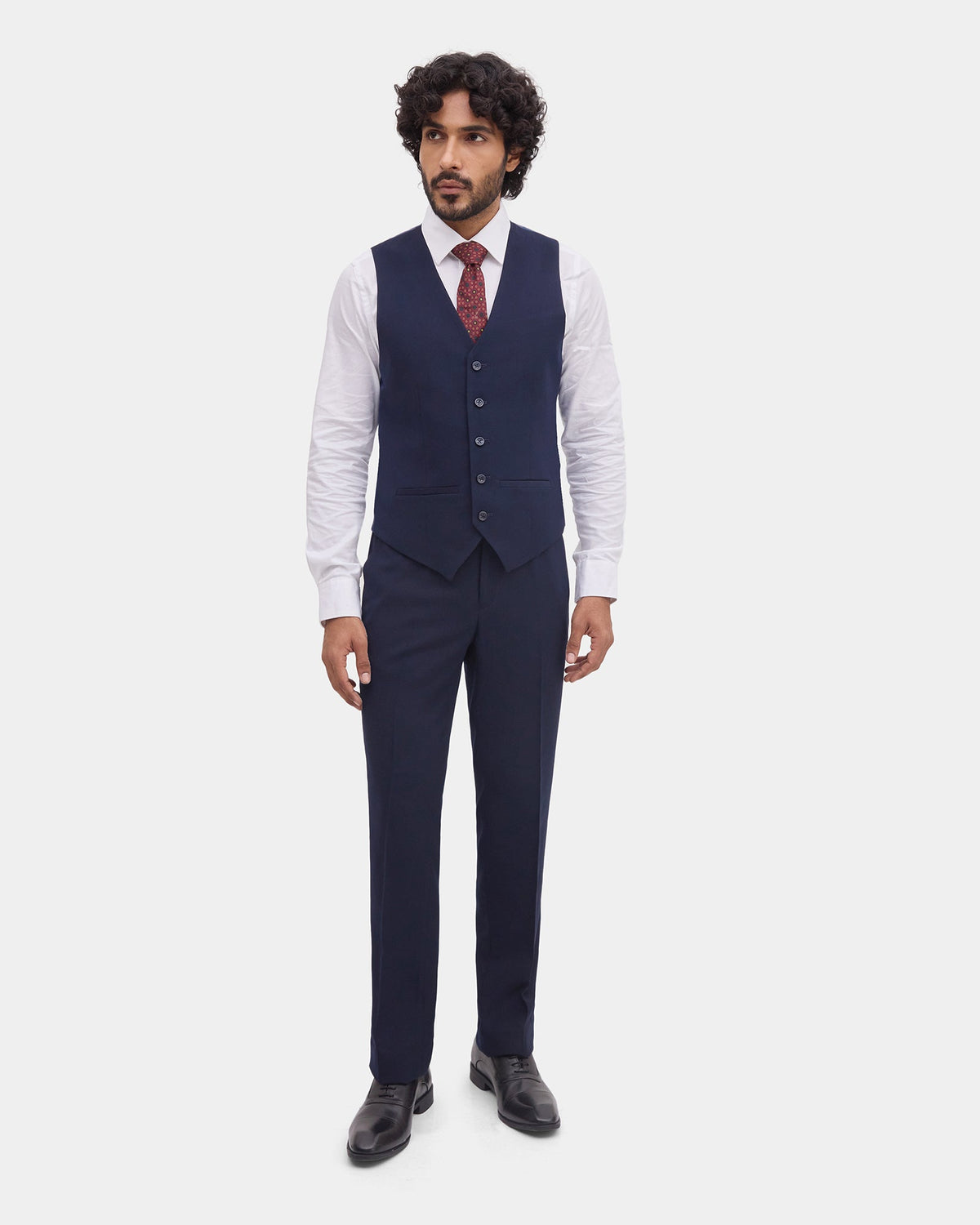 Navy Three Piece Textured Suit - Horace