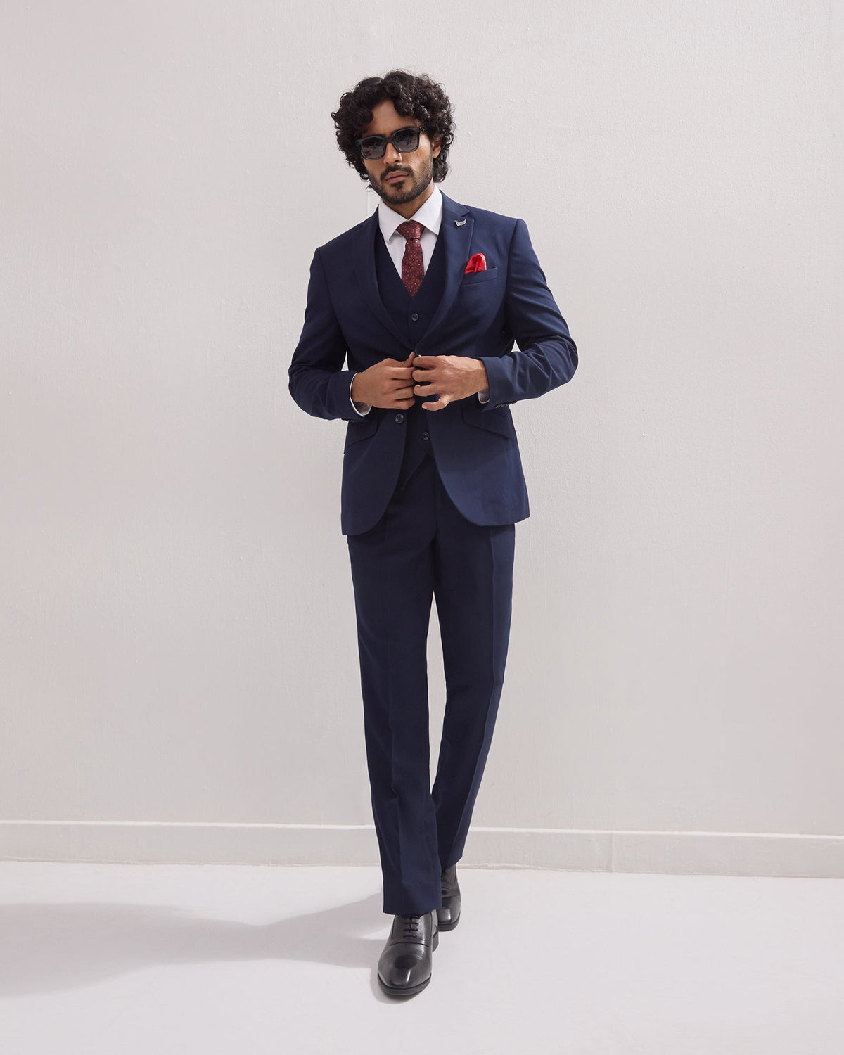 Navy Three Piece Textured Suit - Horace