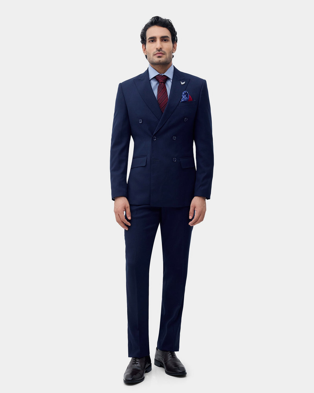 Navy Two Piece Double Breasted Solid Suit - Dublin