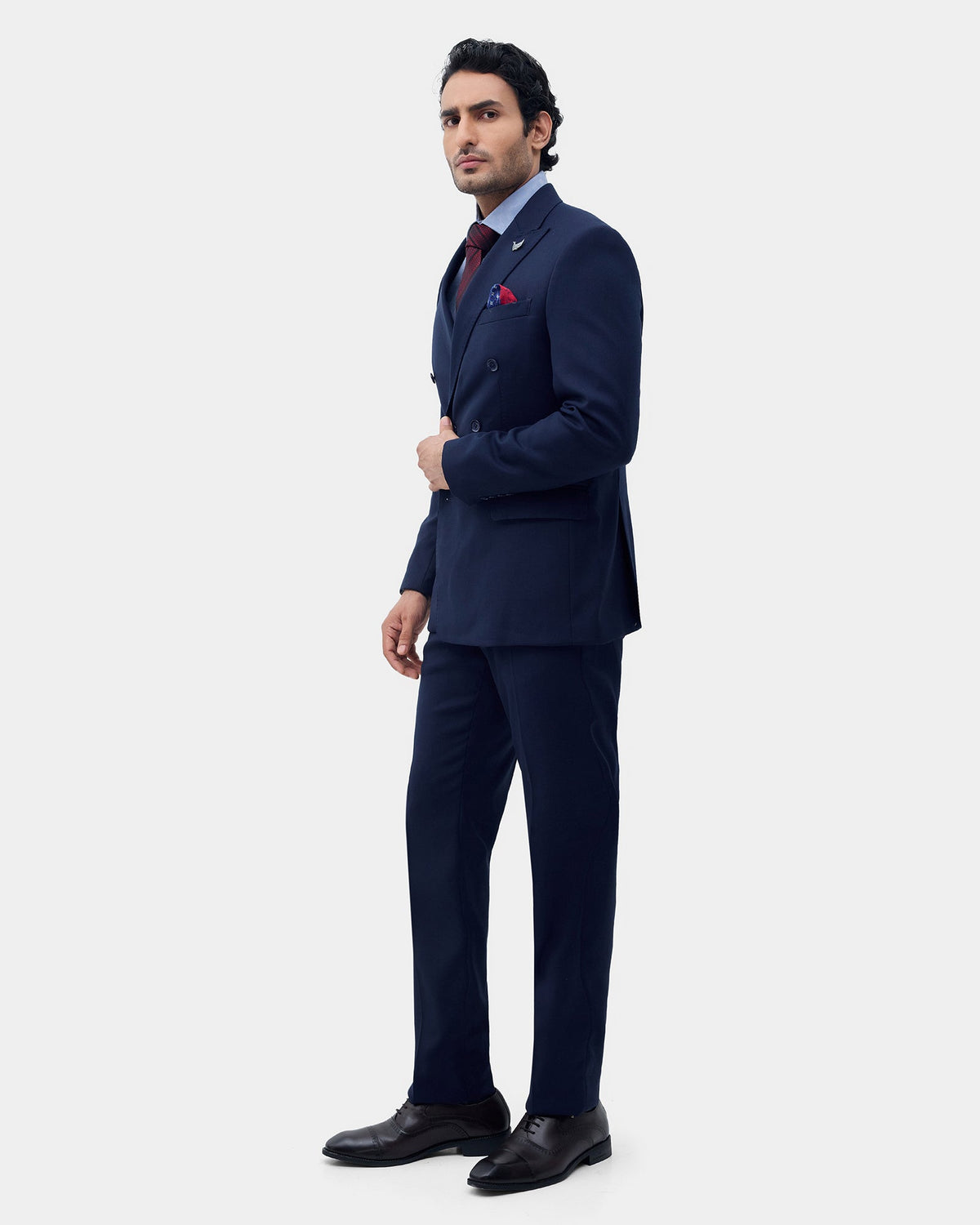 Navy Two Piece Double Breasted Solid Suit - Dublin