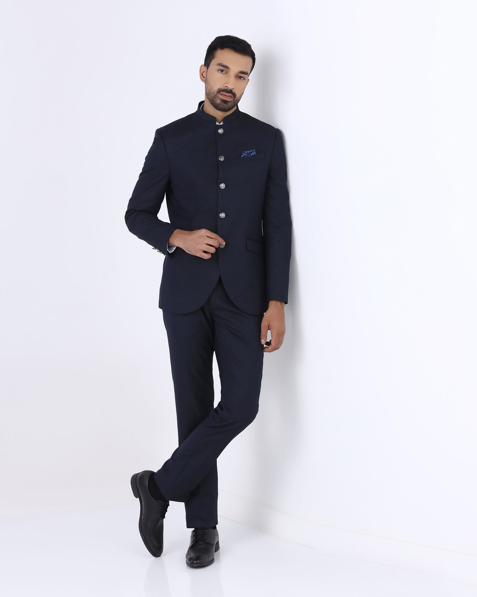 Navy Two Piece Textured Suit - Jenz
