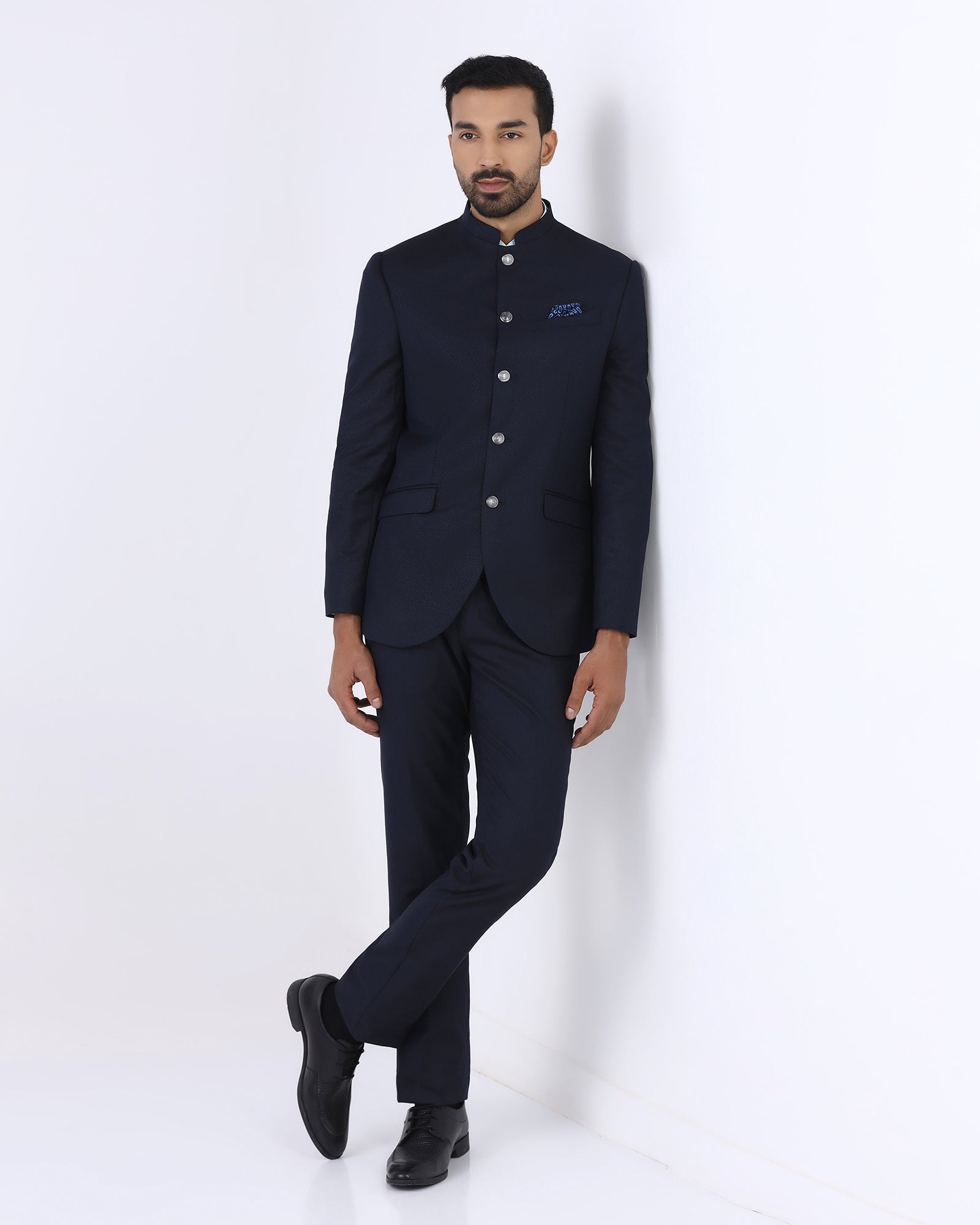Navy Two Piece Textured Suit - Jenz