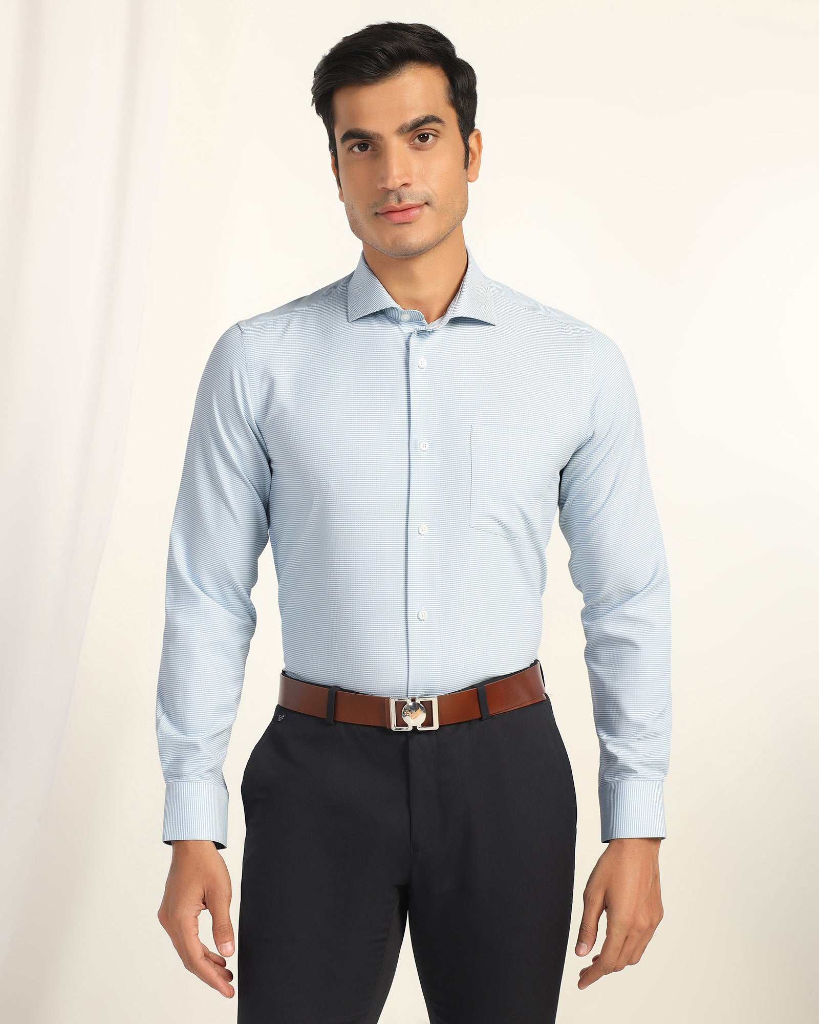 Non Iron Formal Blue Textured Shirt - Wise