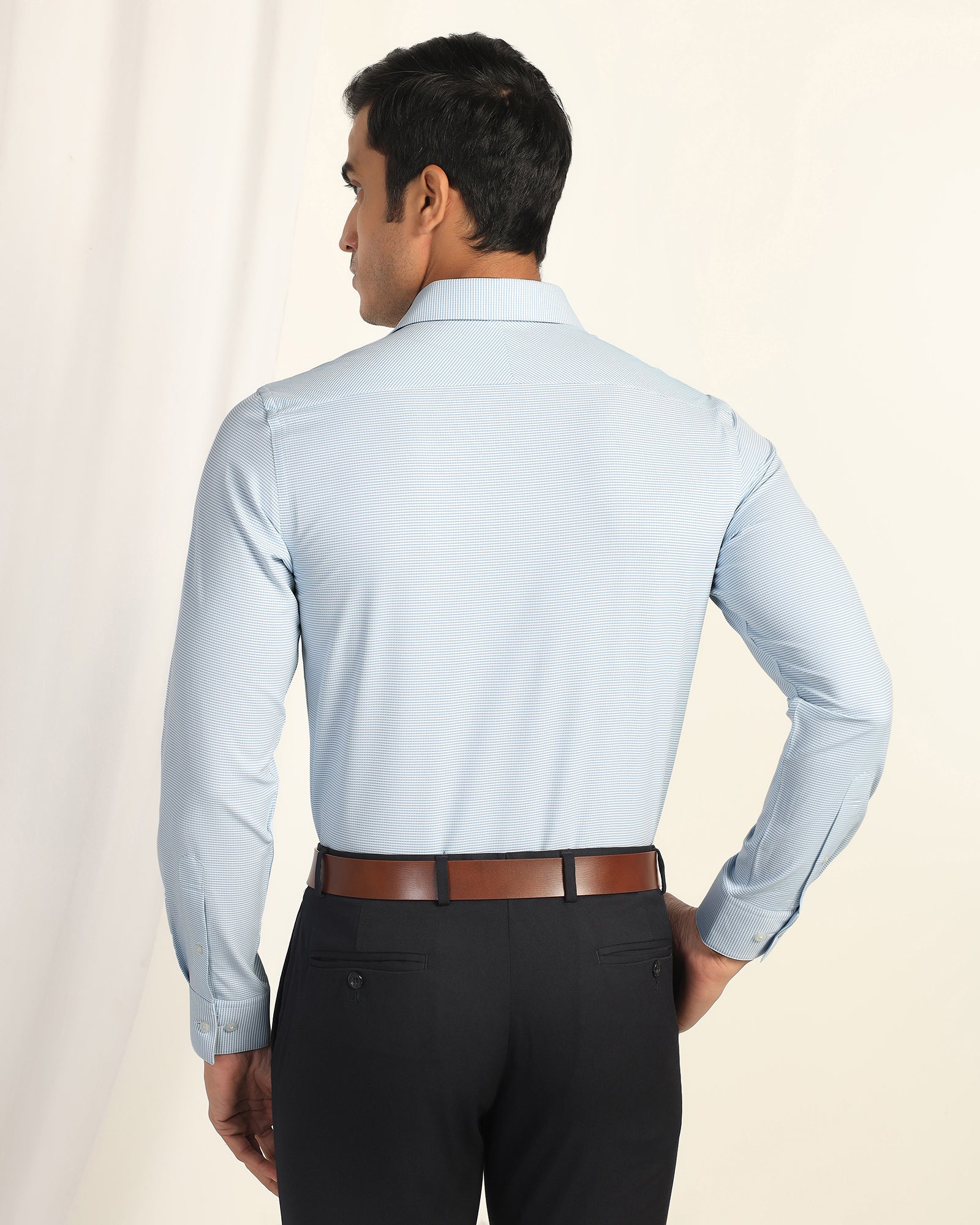 Non Iron Formal Blue Textured Shirt - Wise