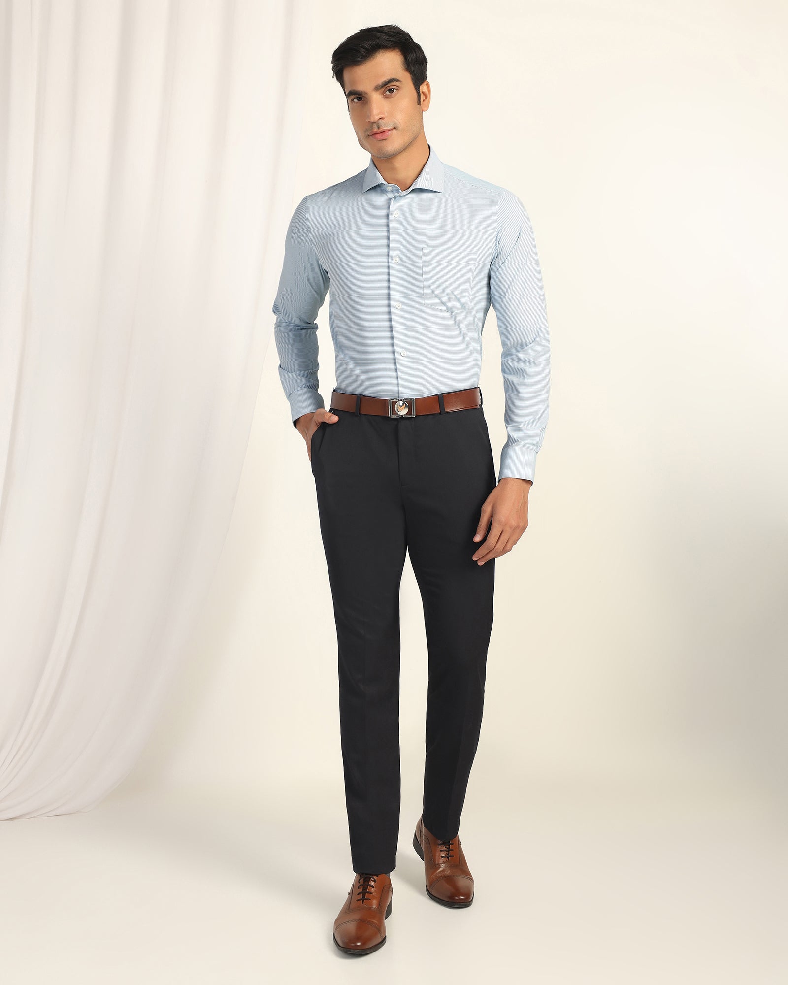 Non Iron Formal Blue Textured Shirt - Wise