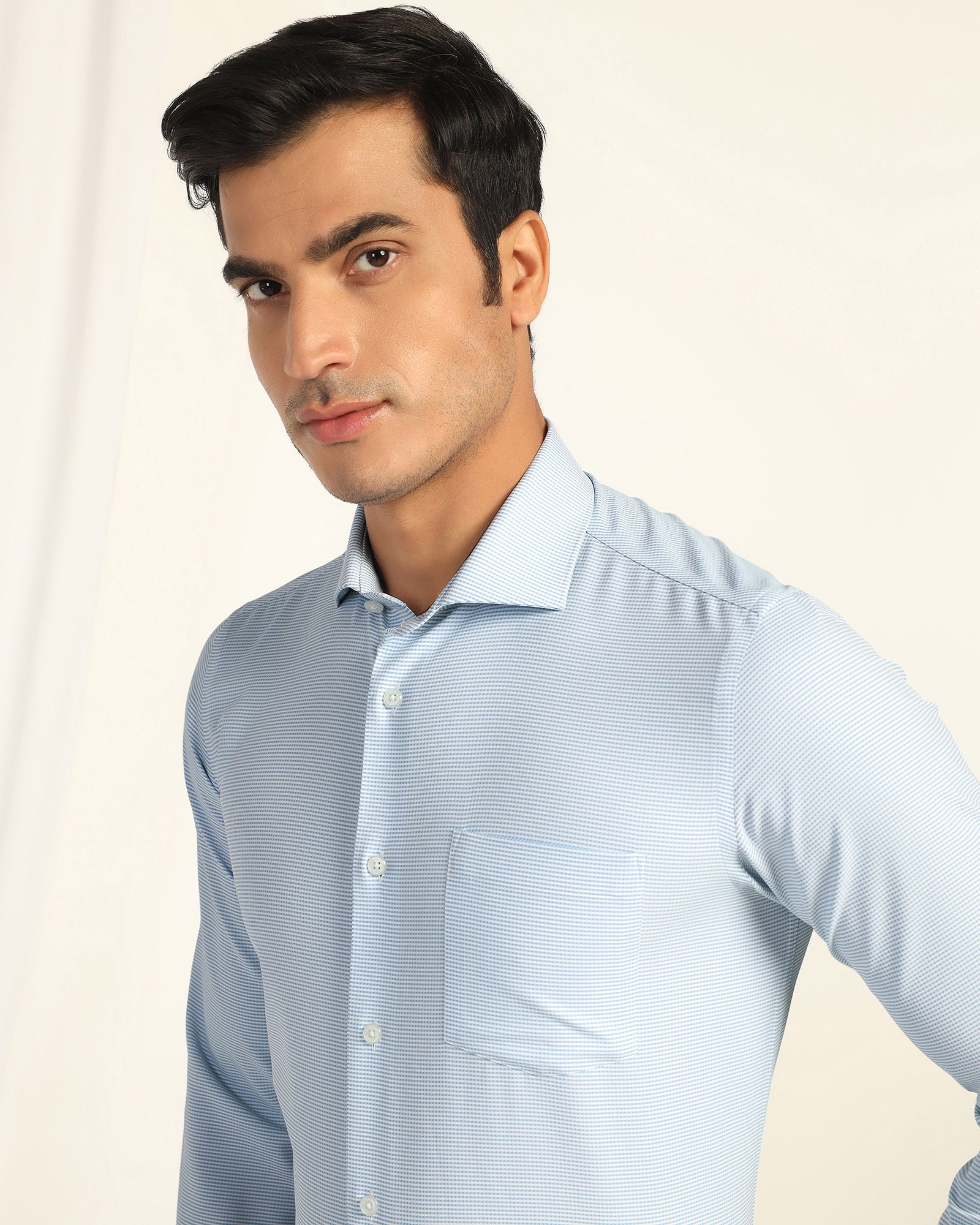 Non Iron Formal Blue Textured Shirt - Wise
