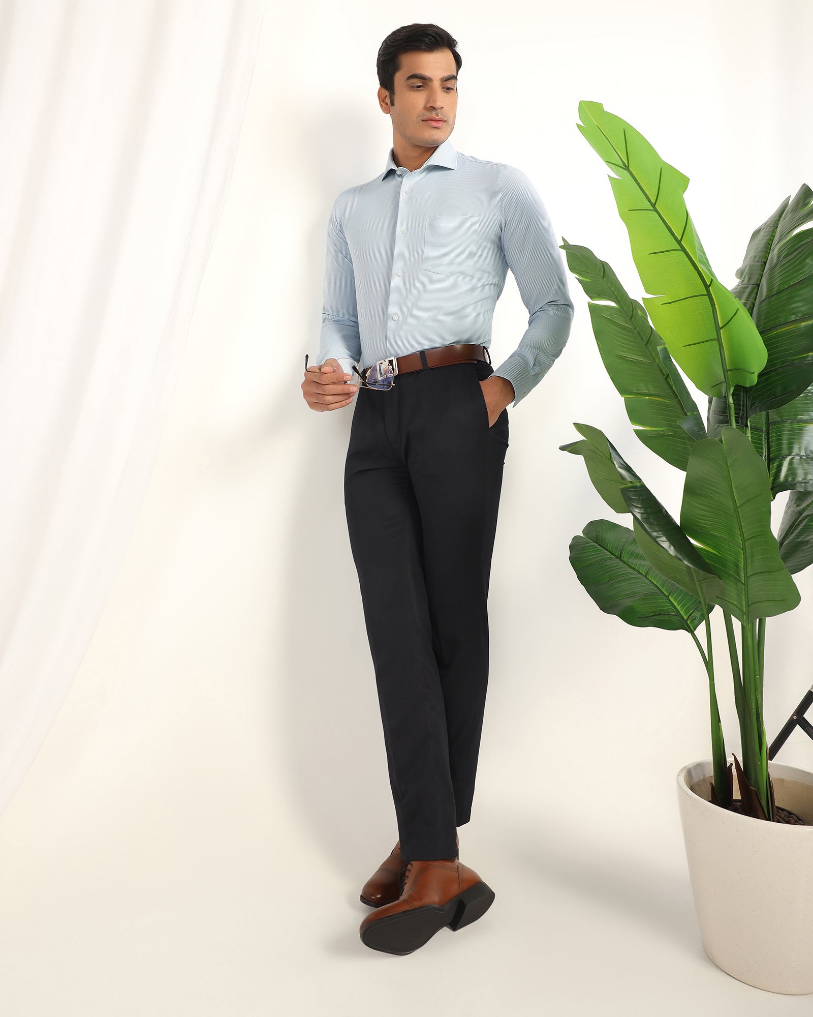 Non Iron Formal Blue Textured Shirt - Wise