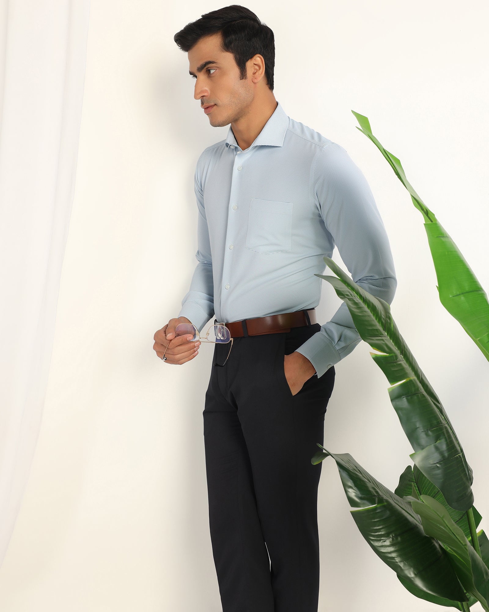 Non Iron Formal Blue Textured Shirt - Wise