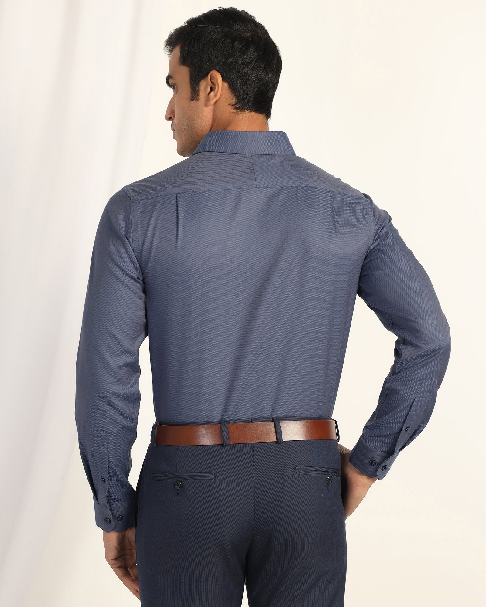 Non Iron Formal Mid Blue Textured Shirt - Bridge