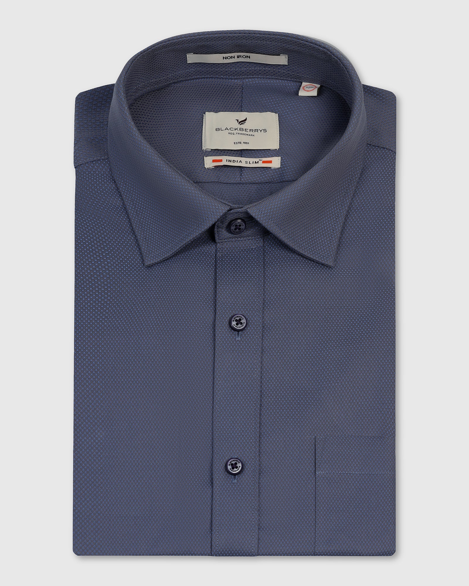 Non Iron Formal Mid Blue Textured Shirt - Bridge