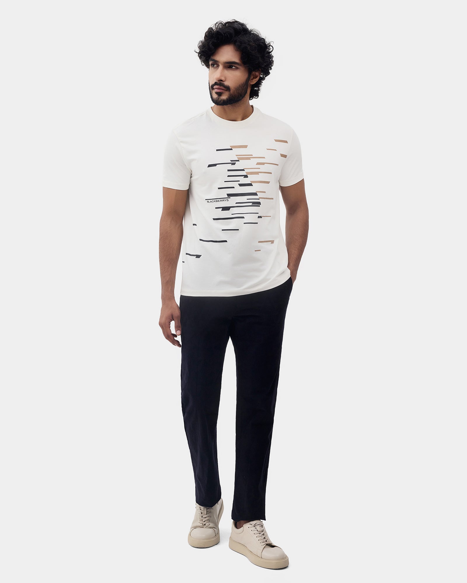 Off White Crew Neck Printed T-Shirt - Ryuji